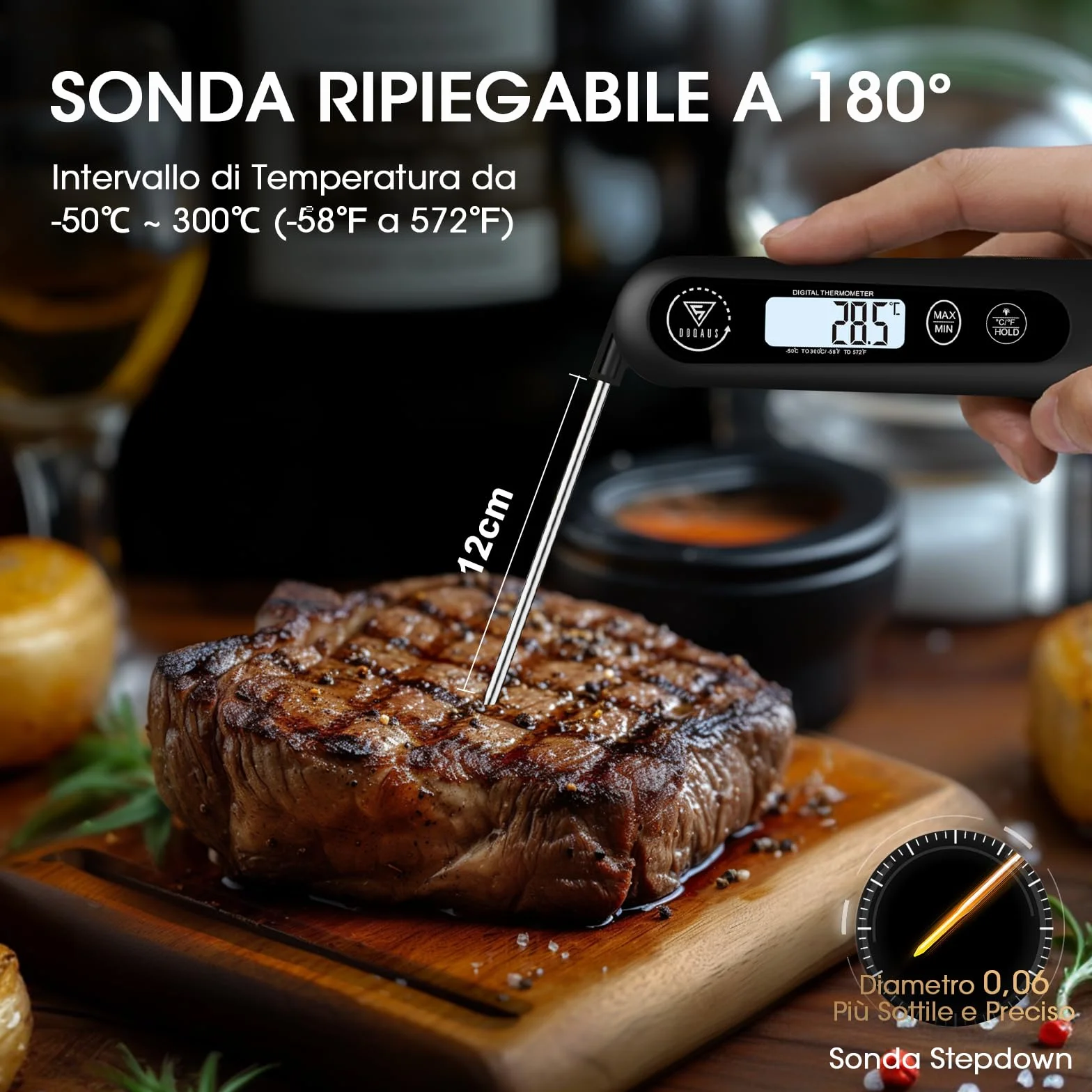DOQAUS Termometro da Cucina Digitale, Lettura Istantanea con Sonda Pieghevole, per Carne Barbecue Alimenti