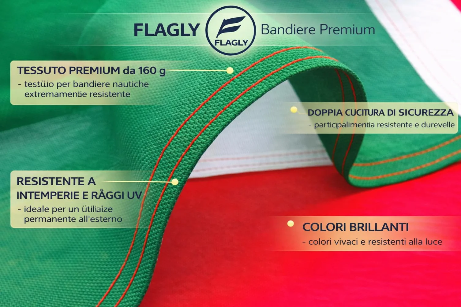 Bandiera Italiana 100x150 cm 160 g/m² con occhielli, bandiera Italia per uso esterno