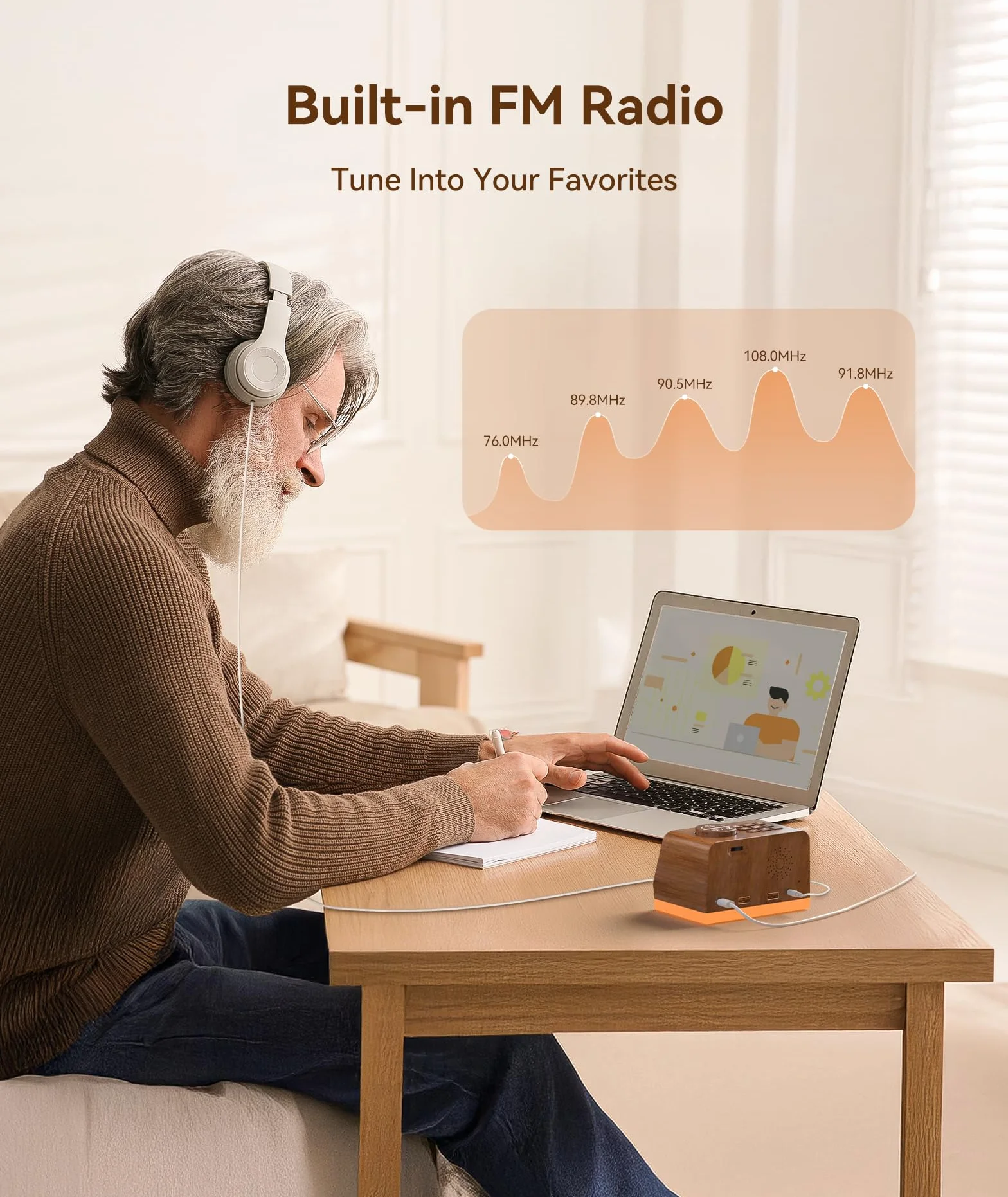 Dreamegg Radiosveglia Digitale da Comodino con Doppio Allarme, Macchina del Rumore Bianco, Radio FM, Luce Notturna, Timer 10-480 min