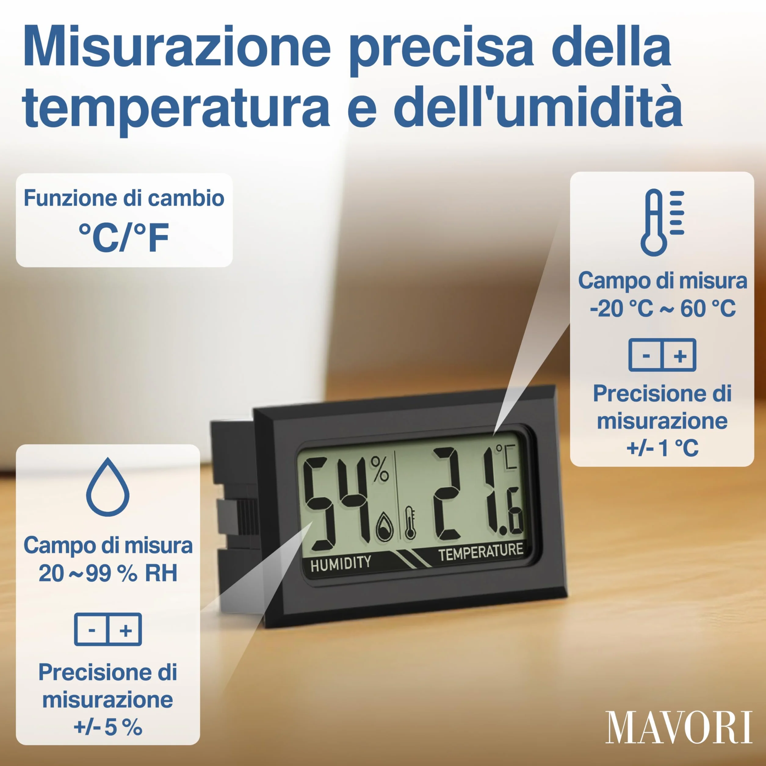 Mini termometro digitale igrometro: Misuratore di umidità interna preciso termometro piccolo temperatura umidità nero