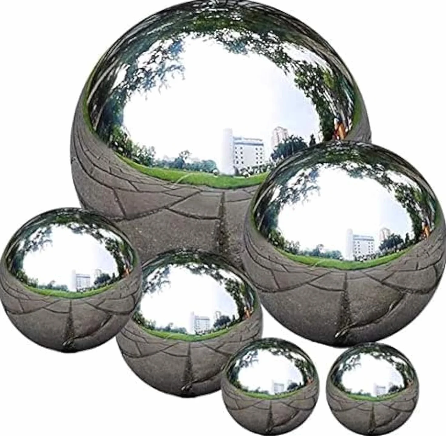 Sfera da Osservazione in Acciaio Inox, 6 Pcs 50-150 mm Sfera da Giardino Riflettente Lucidata a Specchio,Sfere Galleggianti per Laghetto Globo Senza Cuciture per Decorazioni per Giardino Domestico