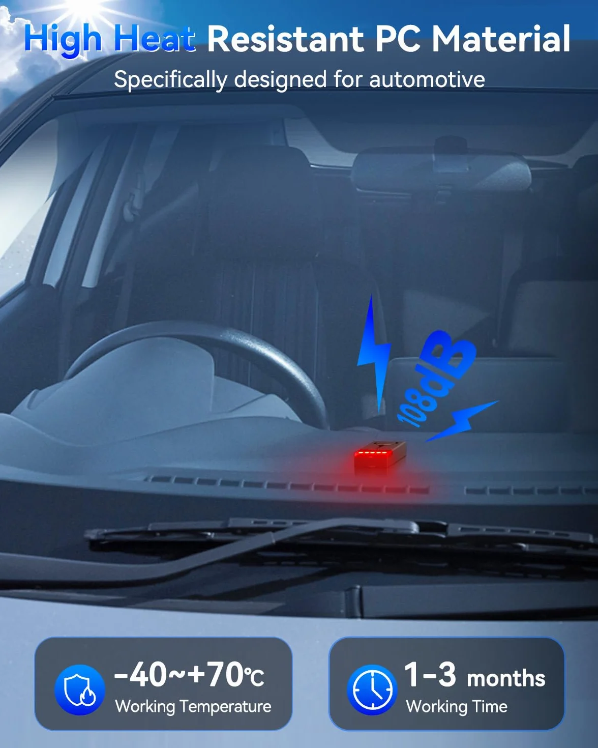 Allarme auto 108 dB antifurto con sensore vibrazione luce rossa telecomando senza fili fissaggio magnetico