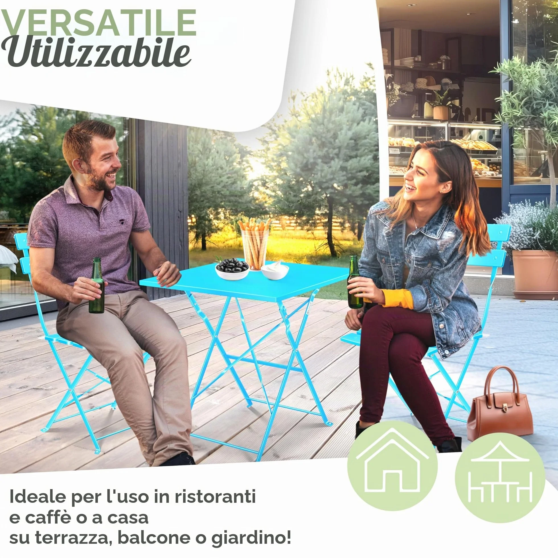 KESSER® Set di mobili da bistrot 3 pezzi con tavolo da bistrot e 2 sedie pieghevoli | Set di mobili da giardino per esterni, gruppo di sedute | Tavolo da giardino resistente ai raggi UV e agli agenti