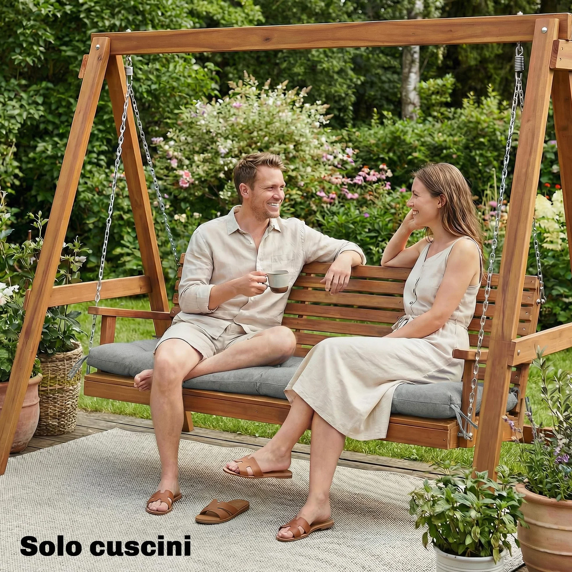 Outsunny Cuscino per Poltrona da Patio, UV50+ con Cinghie di Fissaggio, 198x65x13 cm, Grigio Chiaro