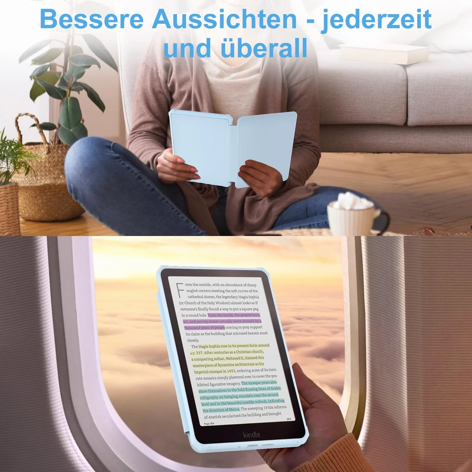Custodia in pelle PU per Kindle Paperwhite 2024 (12° generazione) con scomparto carte di credito, blu