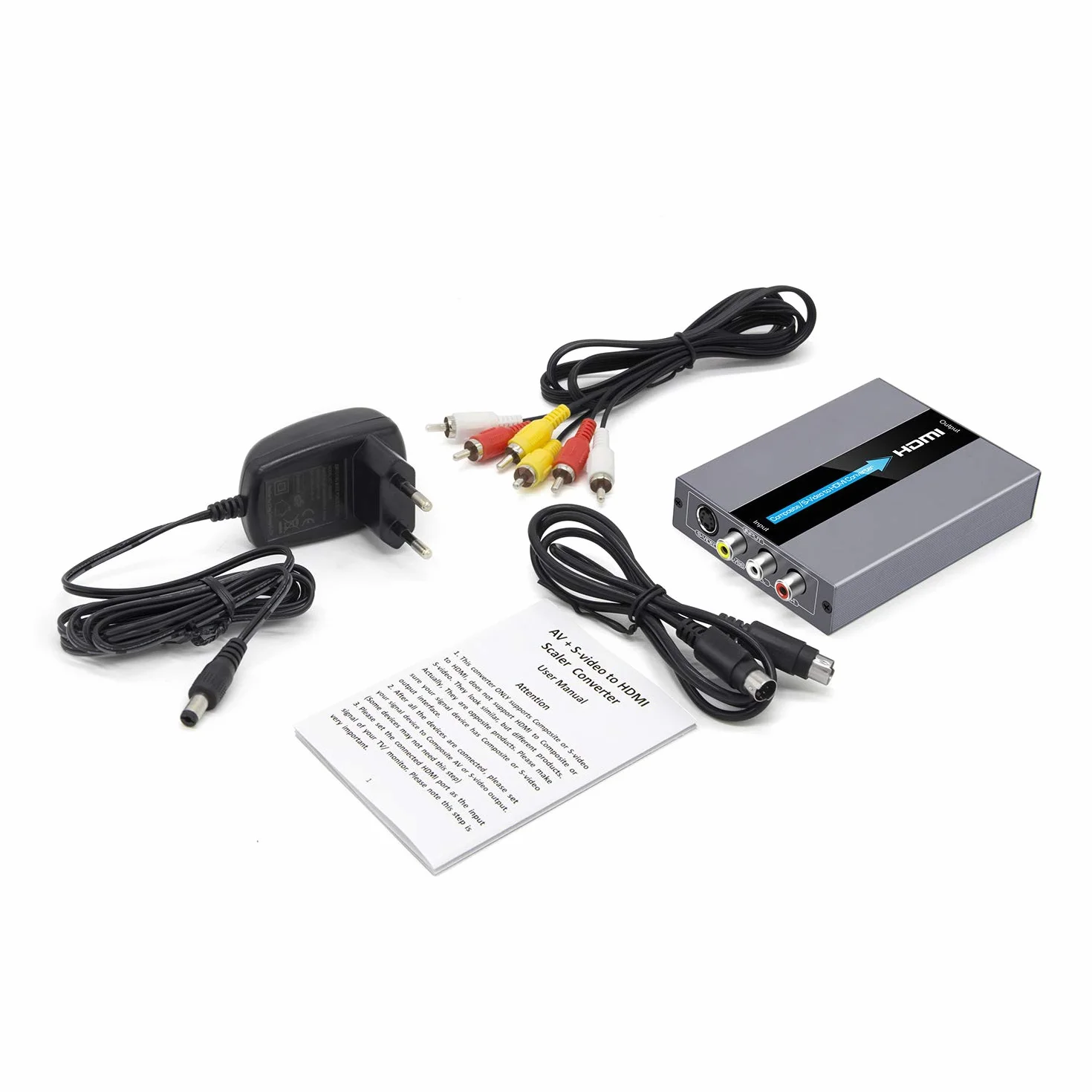 Convertitore RCA S-Video a HDMI, RCA Composite CVBS AV + R/L Audio Ingresso a HDMI Uscita Upscale, 720P/1080P per N64 PS2 Wii DVD
