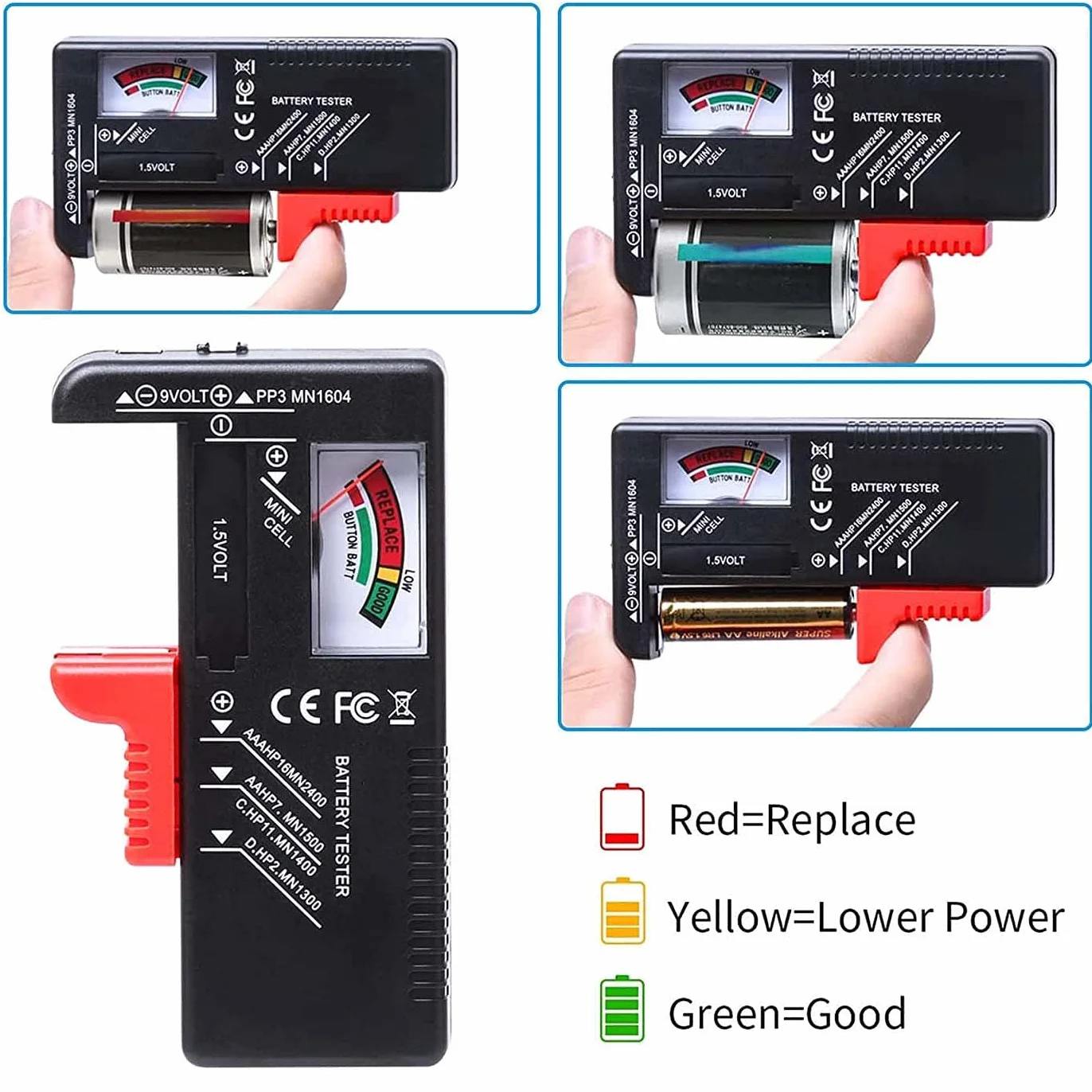 Tester per Volt per batterie AA AAA C D 9V 1,5V