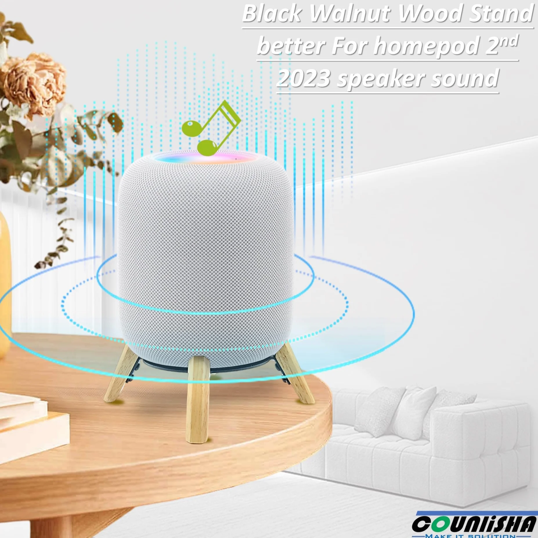 Real Wood Stand for HomePod 2nd Gen, Tripod Mount Holder White Oak