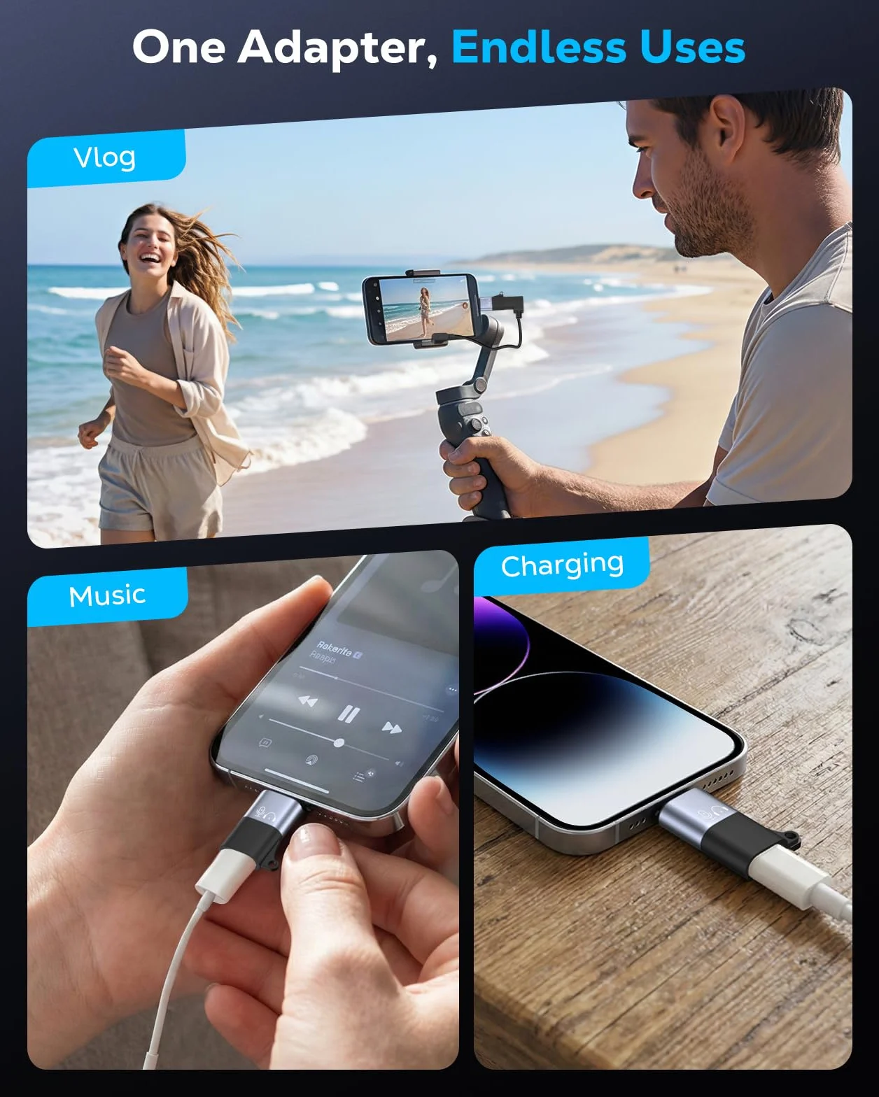 MoKo Adattatore USB C a Lightning per DJI Mic Mini, Apple Earpods/iPhone 14/13/12/11, Ricarica - 1 Pezzo