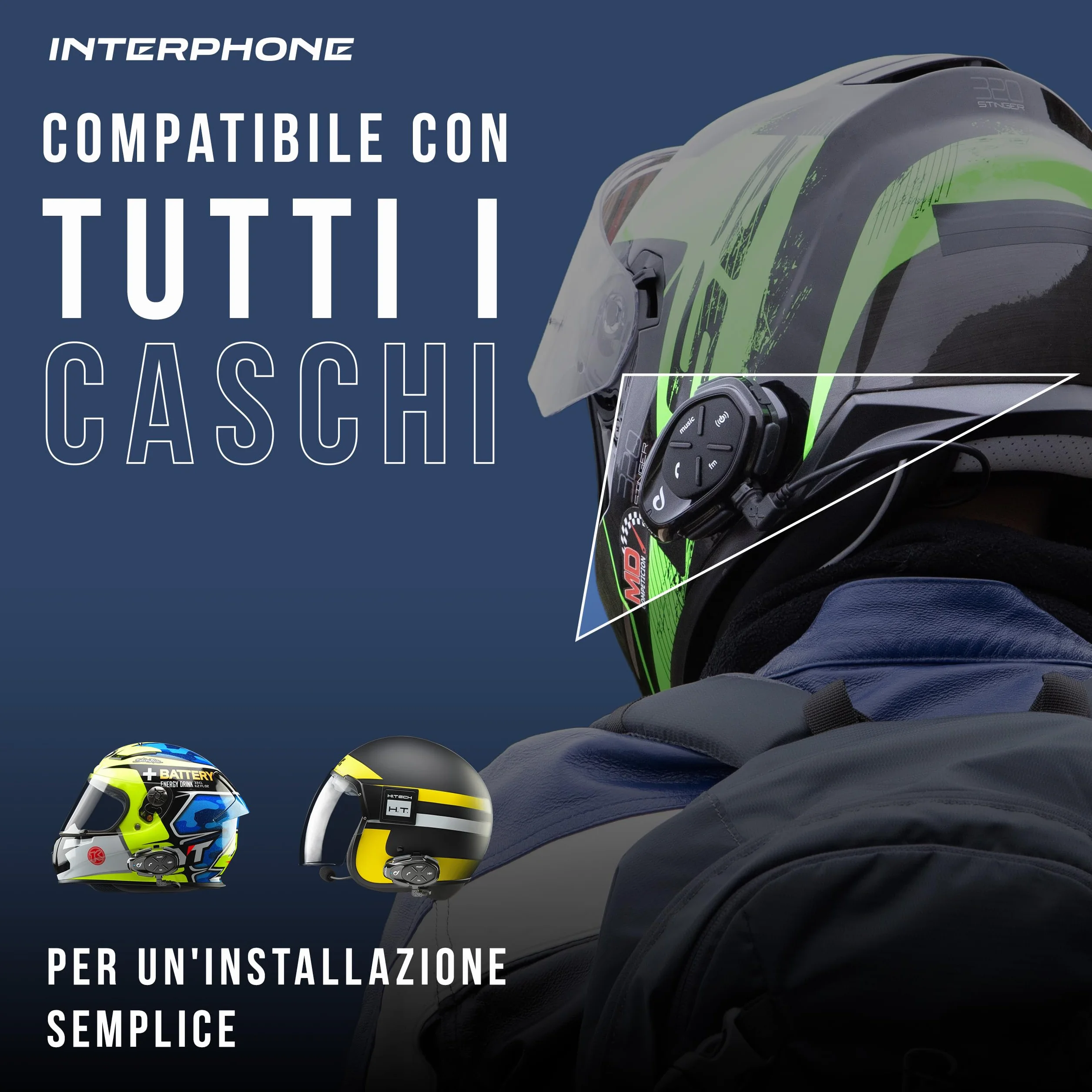 INTERPHONE SPORT HD Doppio Interfono Casco Moto Auricolari HD Hifi 40mm 4 Motociclisti 1Km Autonomia 20 Ore Impermeabile GPS TFT Universale 2024
