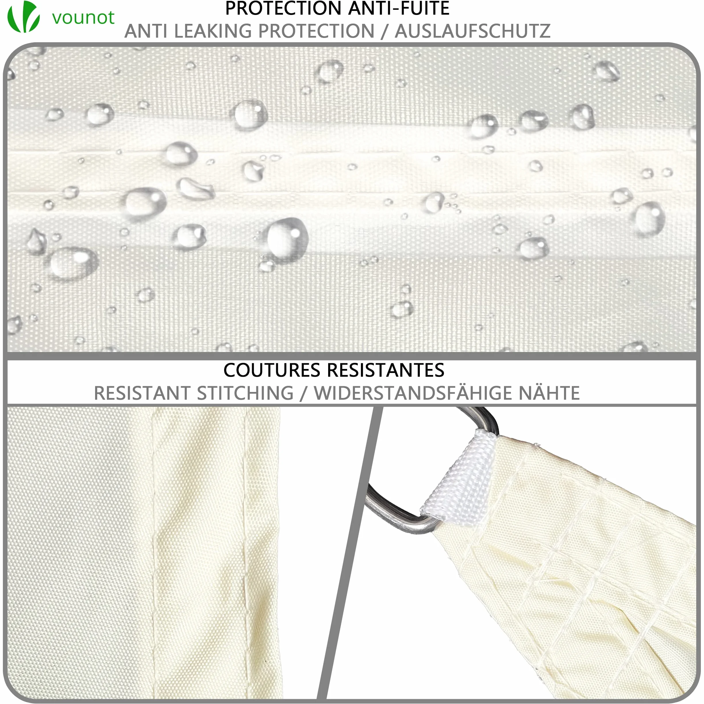 VOUNOT® Vela Ombreggiante Triangolare 5x5x5m, Tenda da Sole Impermeabile Protezione UV per Esterno Beige
