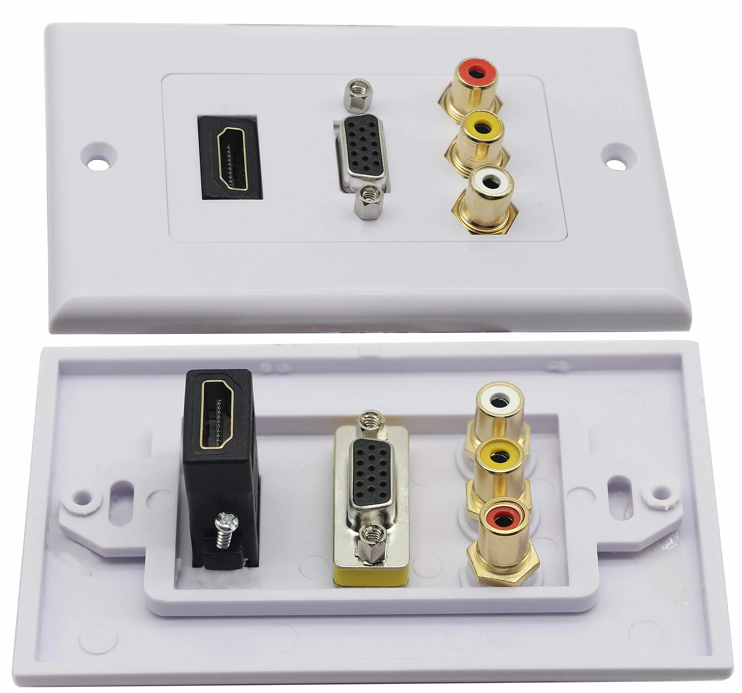 3RCA HDMI VGA Wall Plate Composite Audio Video Face Plate Bianco