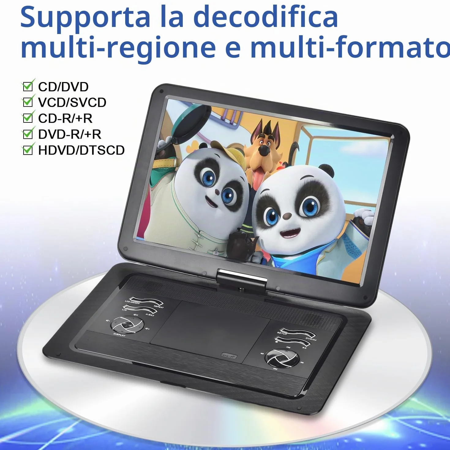 Lettore DVD portatile 19,6" HD per auto bambini multi-regione
