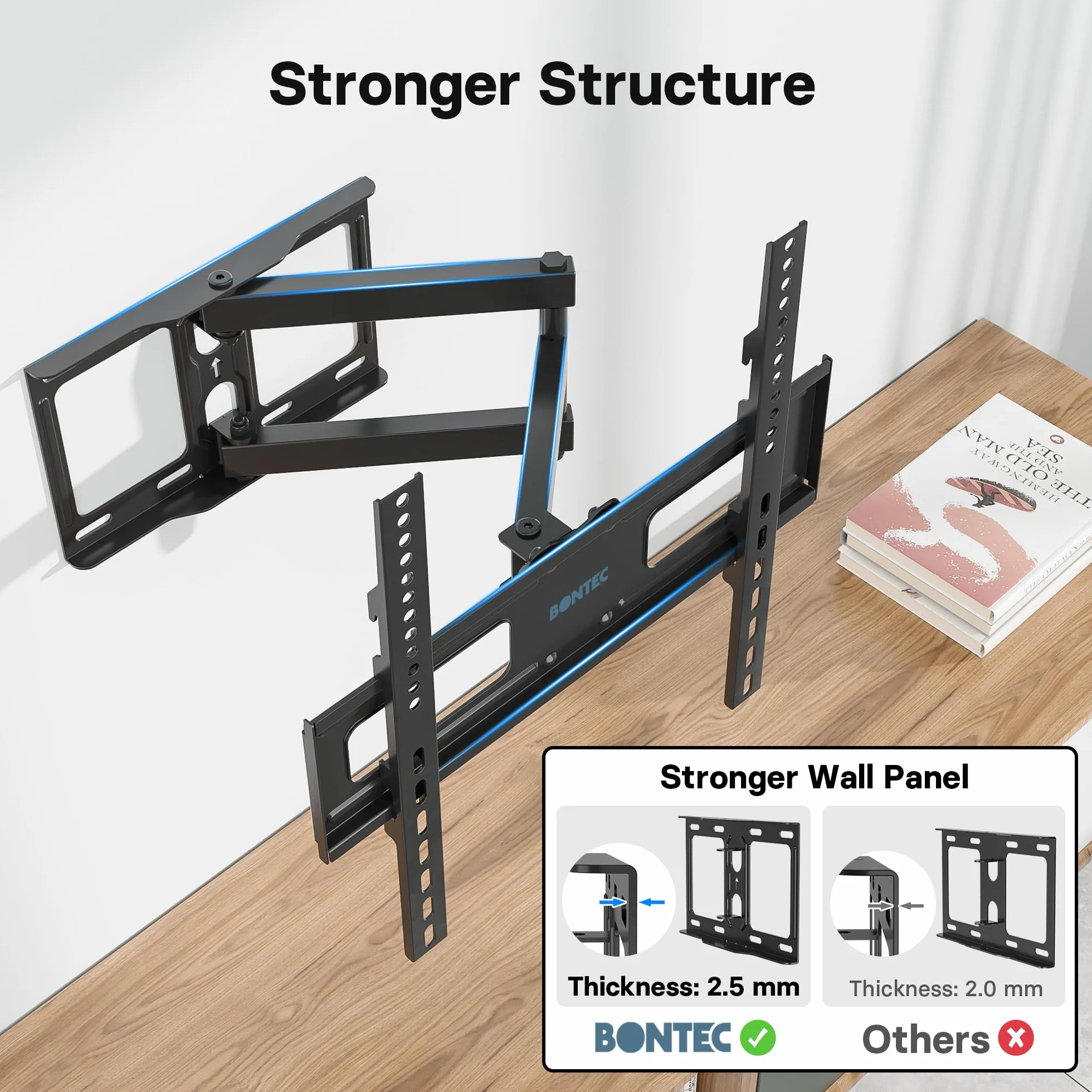 BONTEC Supporto TV Parete 26-60 Pollici VESA 400x400 Girevole Inclinazione Rotazione Estensione 80-500mm 40kg