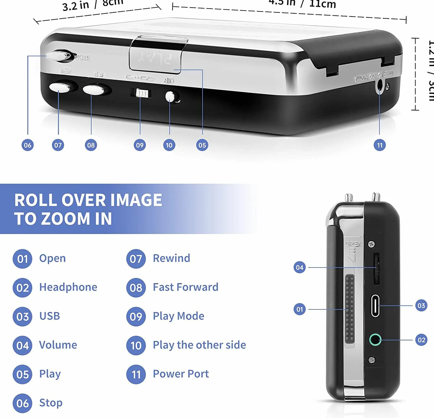 Registratore a Cassetta Portatile con Salvataggio MP3 USB Argento