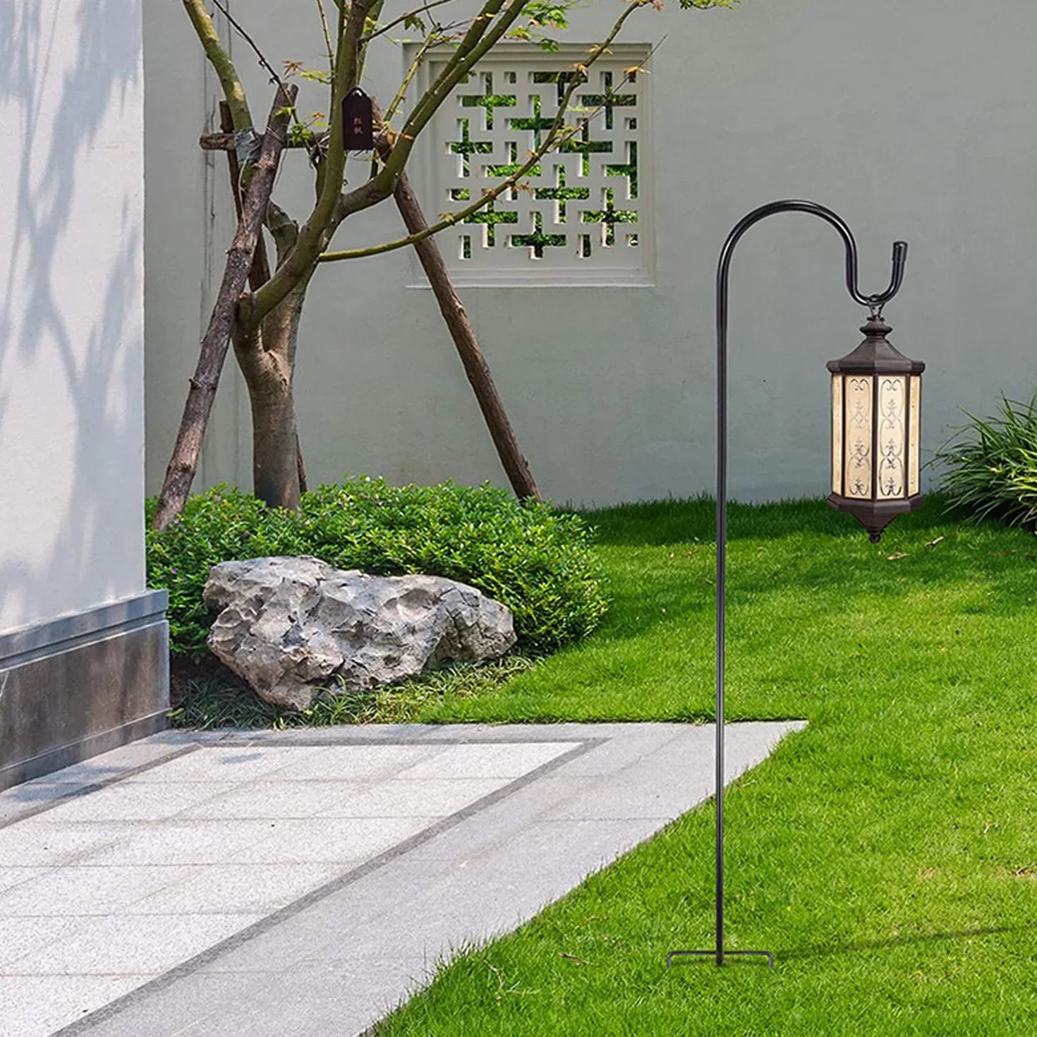 Gancio Pastore Giardino 81,5 cm Lanterne Regolabili in Altezza Shepherds Crook 2 Basi Nero