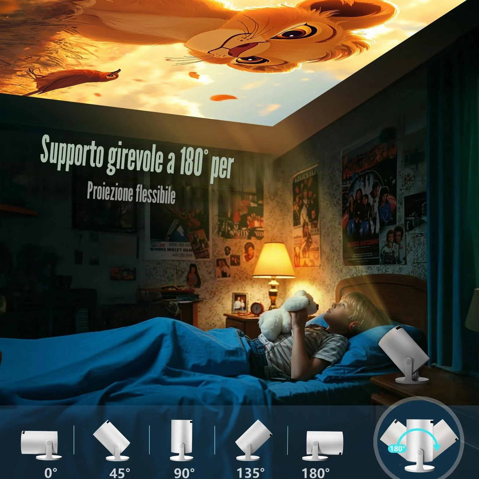 AKIYO O2 Proiettore Portatile 18000 Lumens 4K 1080P Auto Keystone WiFi 6 BT5.4 Rotabile 180° Dual Control HDMI
