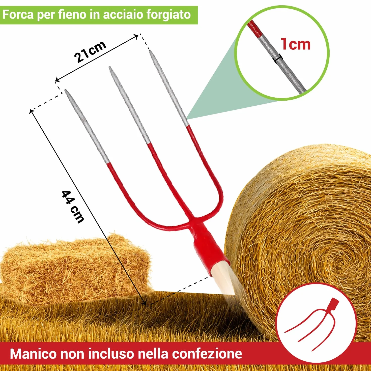 Crisalide® Forca per Fieno a 3 Denti Senza Manico – Forca in Acciaio Forgiato per Paglia, Fieno, Erbacce e Uso Agricolo Professionale