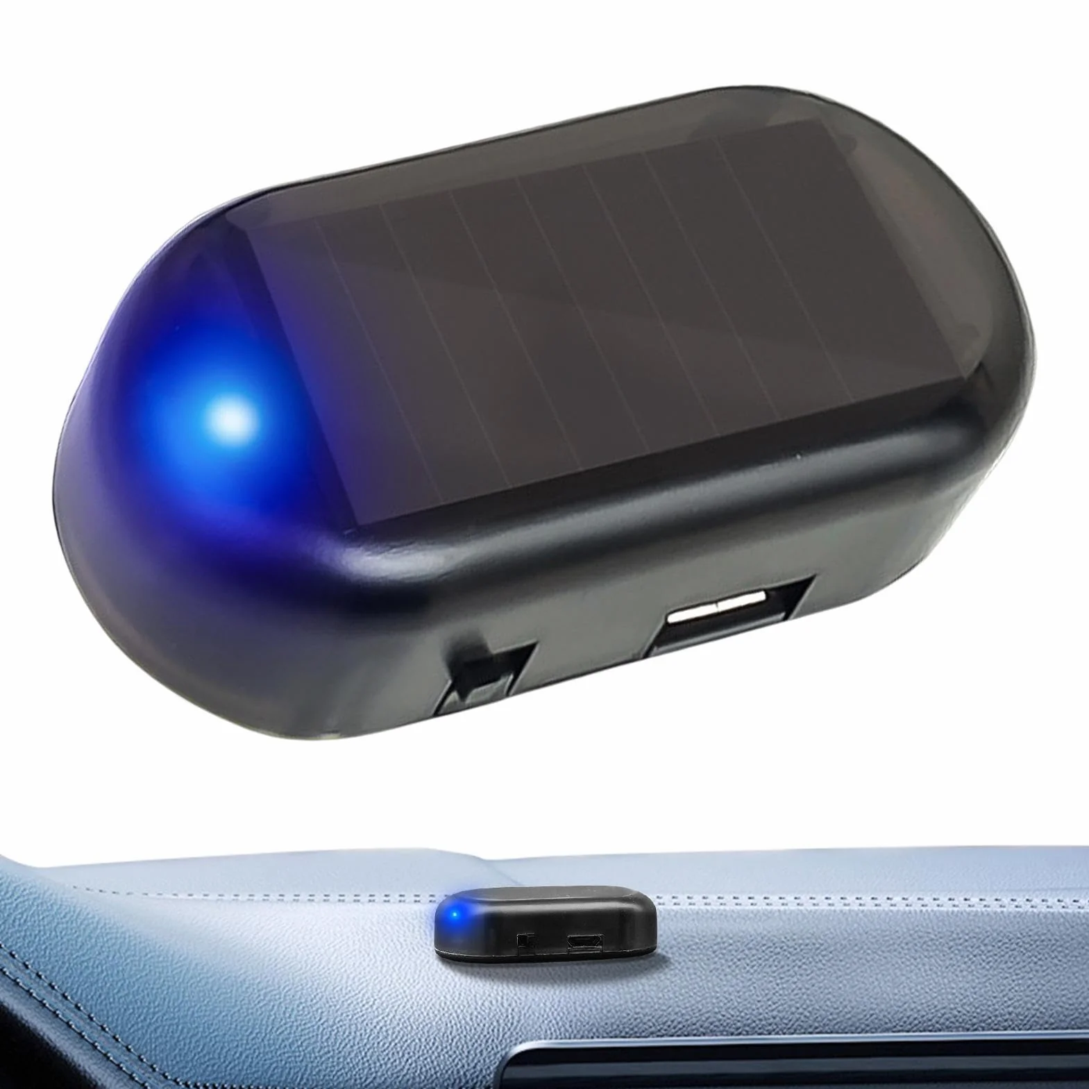 Luce Anti-Furto Auto Solare LED Lampeggiante con Sensore di Luce, Senza Batterie, Blu