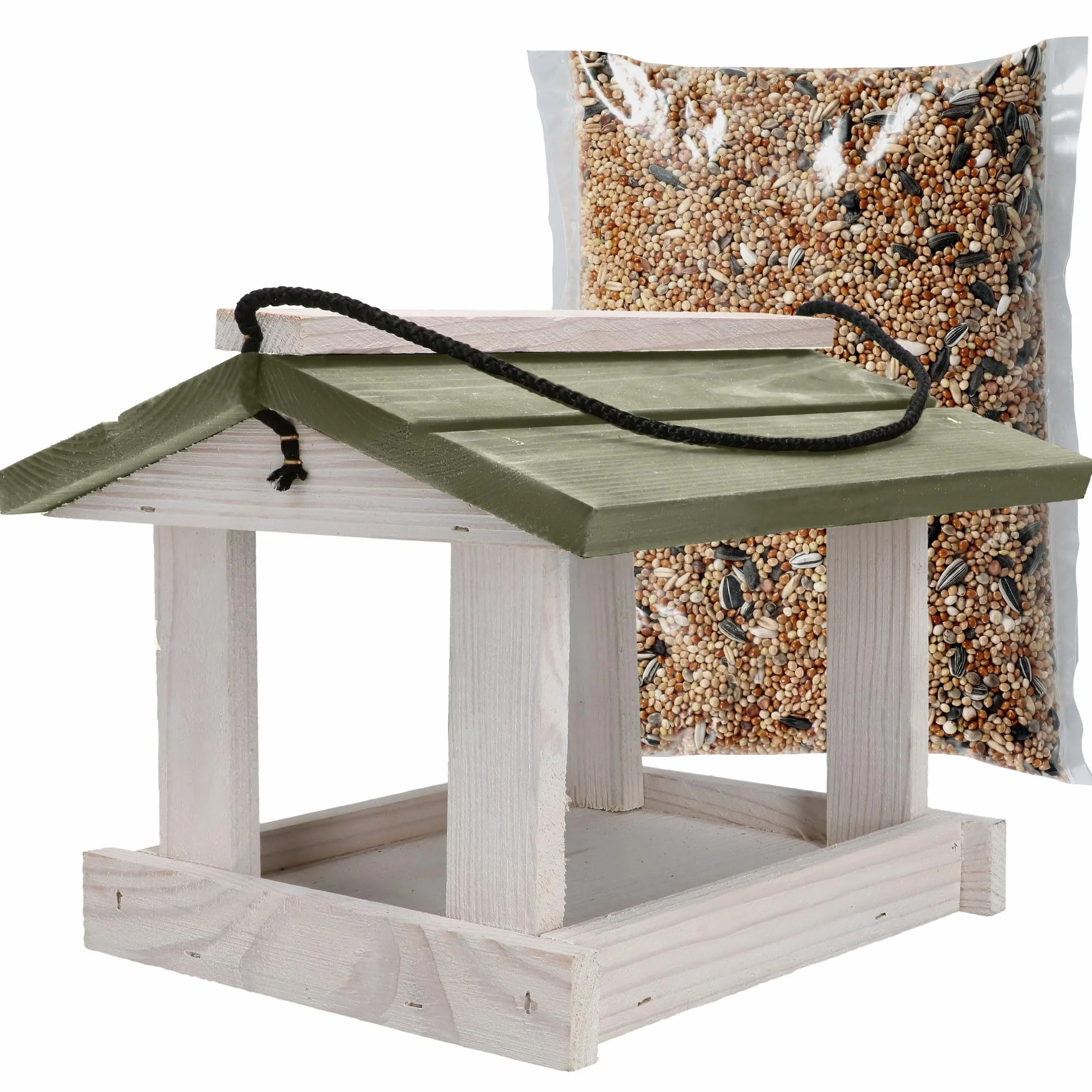 KOTARBAU Mangiatoia Uccelli da Esterno Legno 23.5x21x18 cm Bianco Grigio Casetta Uccellini Selvatici Decorazione Giardino