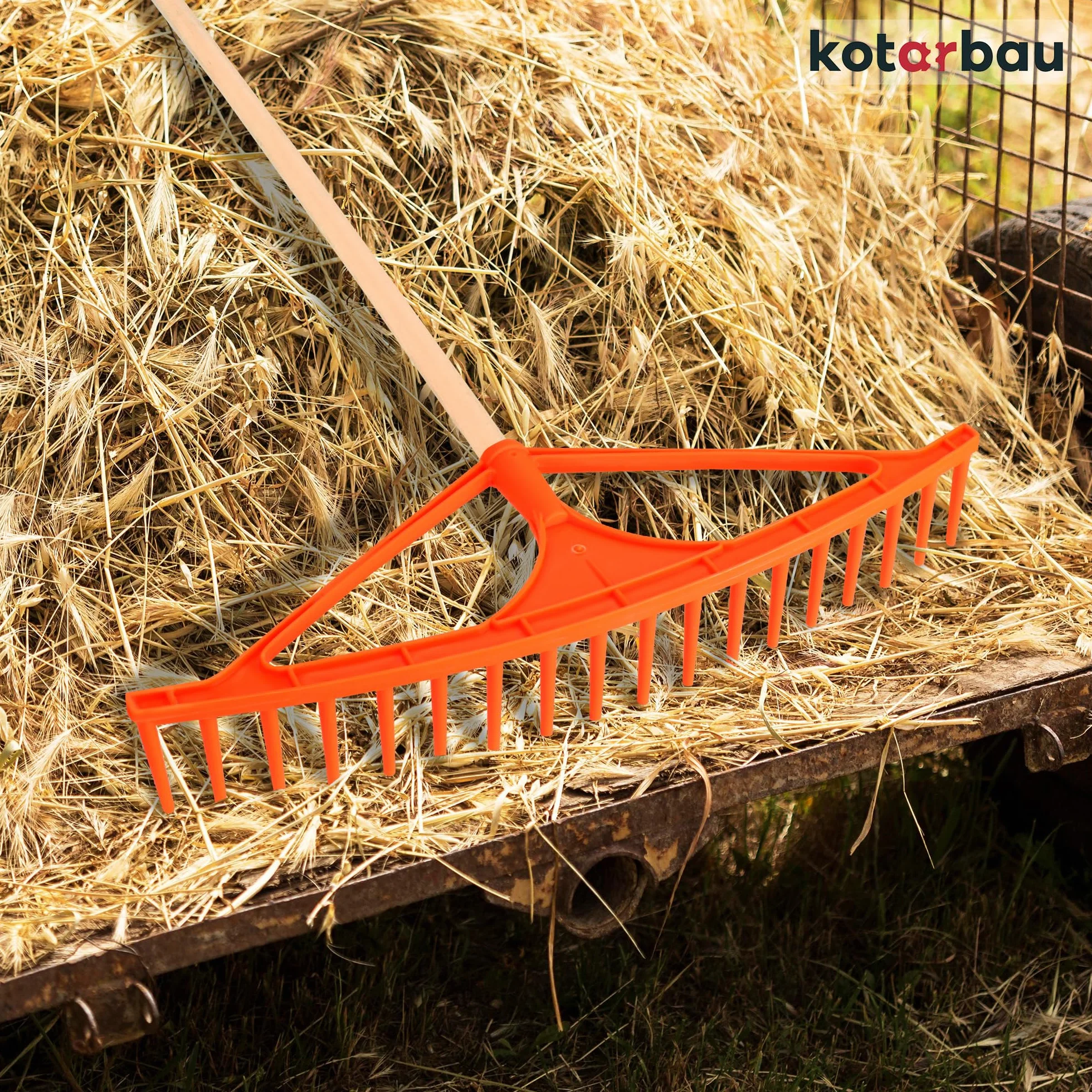 KOTARBAU® Rastrello per Foglie - Rastrello Giardino - Plastica - 64 cm - Arancione - 18 Denti - per Erba Fieno - Senza Manico - Leggero Resistente