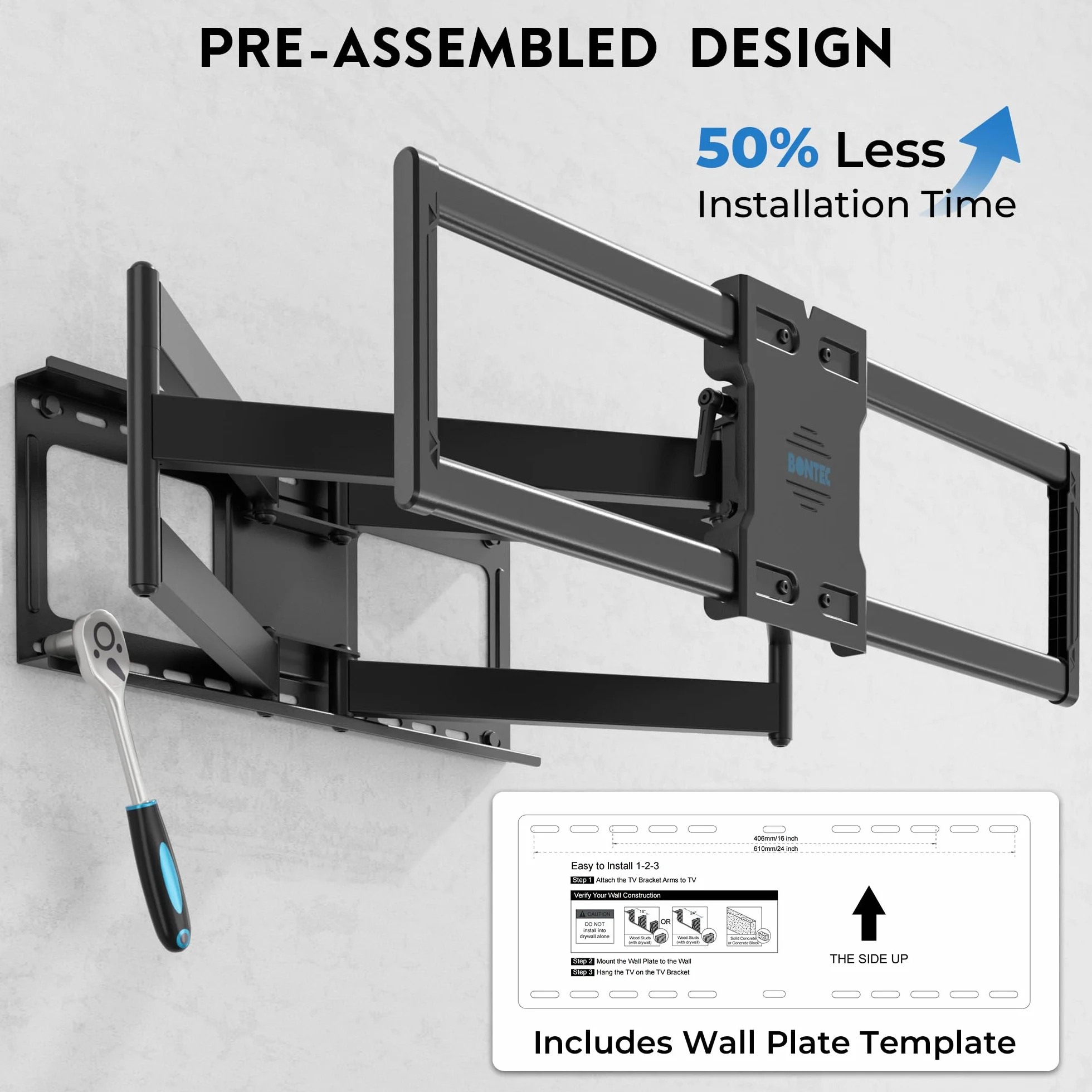 BONTEC Supporto TV Parete Full Motion 60-110 Pollici, VESA 800x600 Mm, 125 Kg