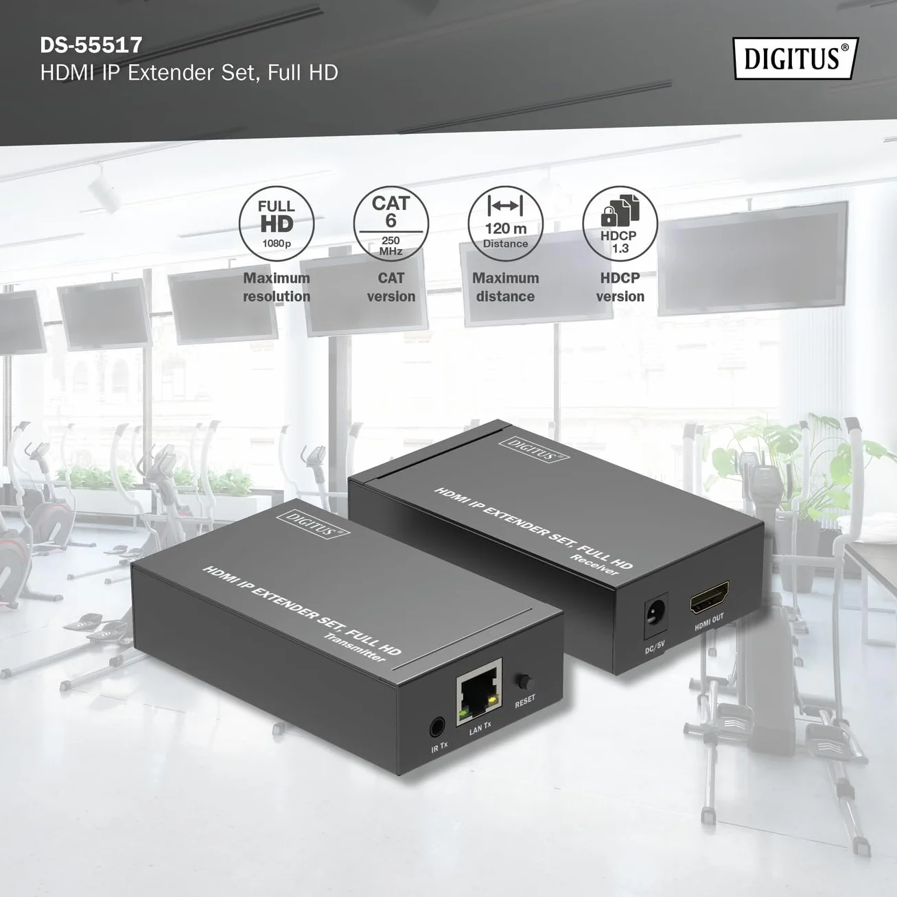 DIGITUS DS-55517 Estensore HDMI Splitter Full HD 1080p 60 Hz 120 m LAN Ethernet