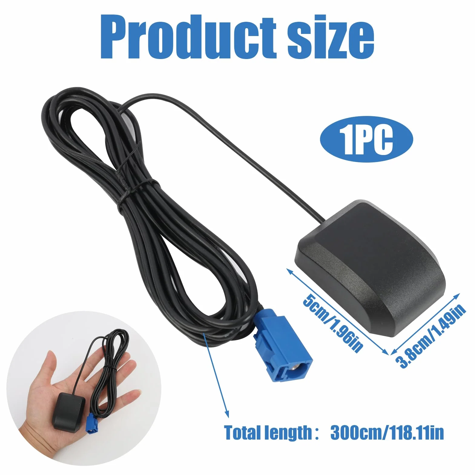 Antenna GPS Attiva per Auto con Connettore Fakra C, Impermeabile, Cavo 3m
