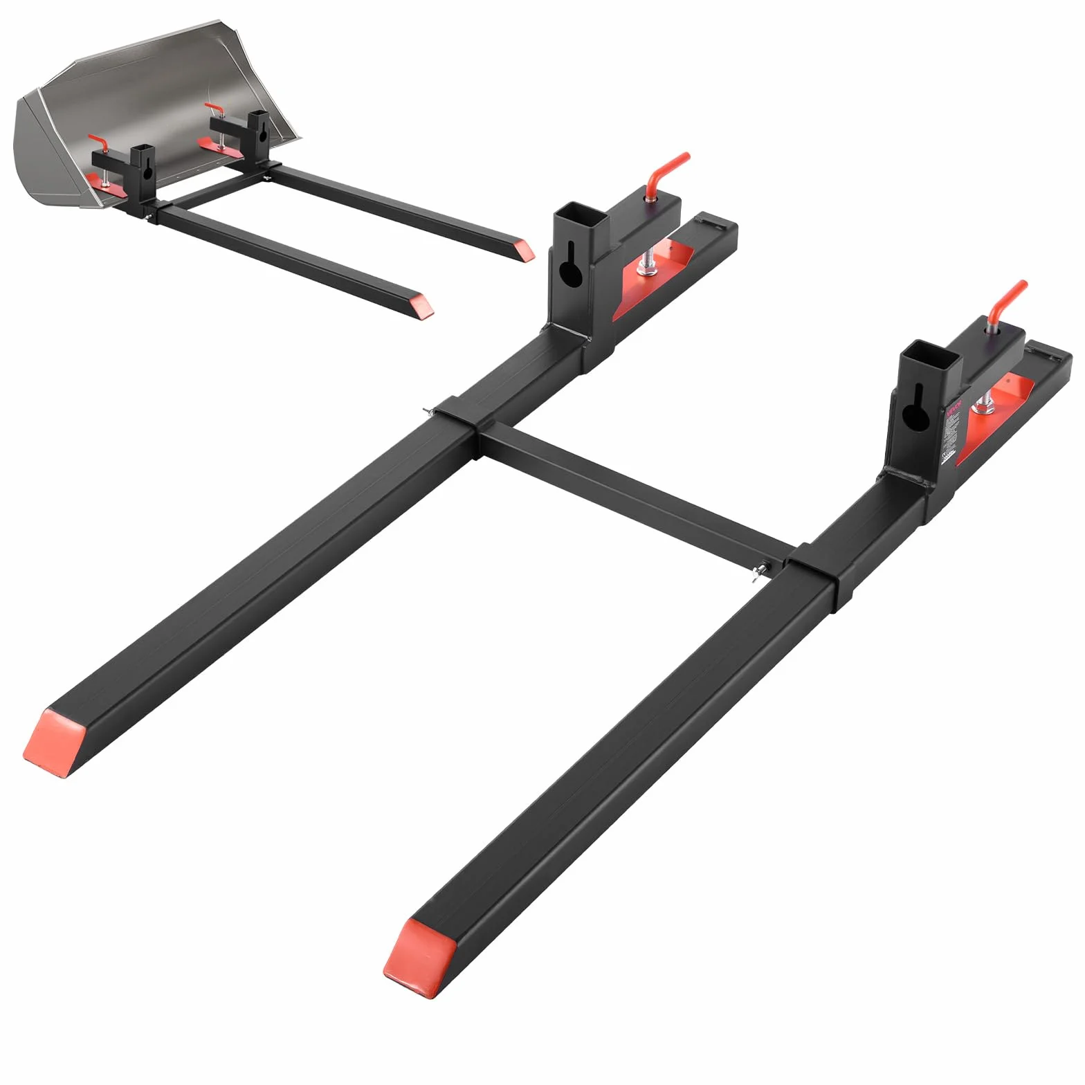VEVOR Forche per Pallet con Morsetto da 907 kg Lunghezza Totale 149 cm, Forche per Trattori per Impieghi Gravosi con Barra Stabilizzatrice Regolabile per Accessori per Trattori, Benna di Carico