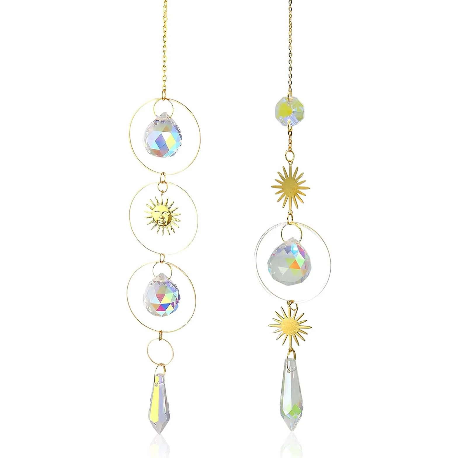 Acchiappasole, 2 Pezzi 40 cm Campanelli in Cristallo di Vetro Prismatico, Cristalli Pendenti Sun Catchers Decorazione Finestra, Suncatcher Appeso con Pendente Arcobaleno per Finestra Giardino