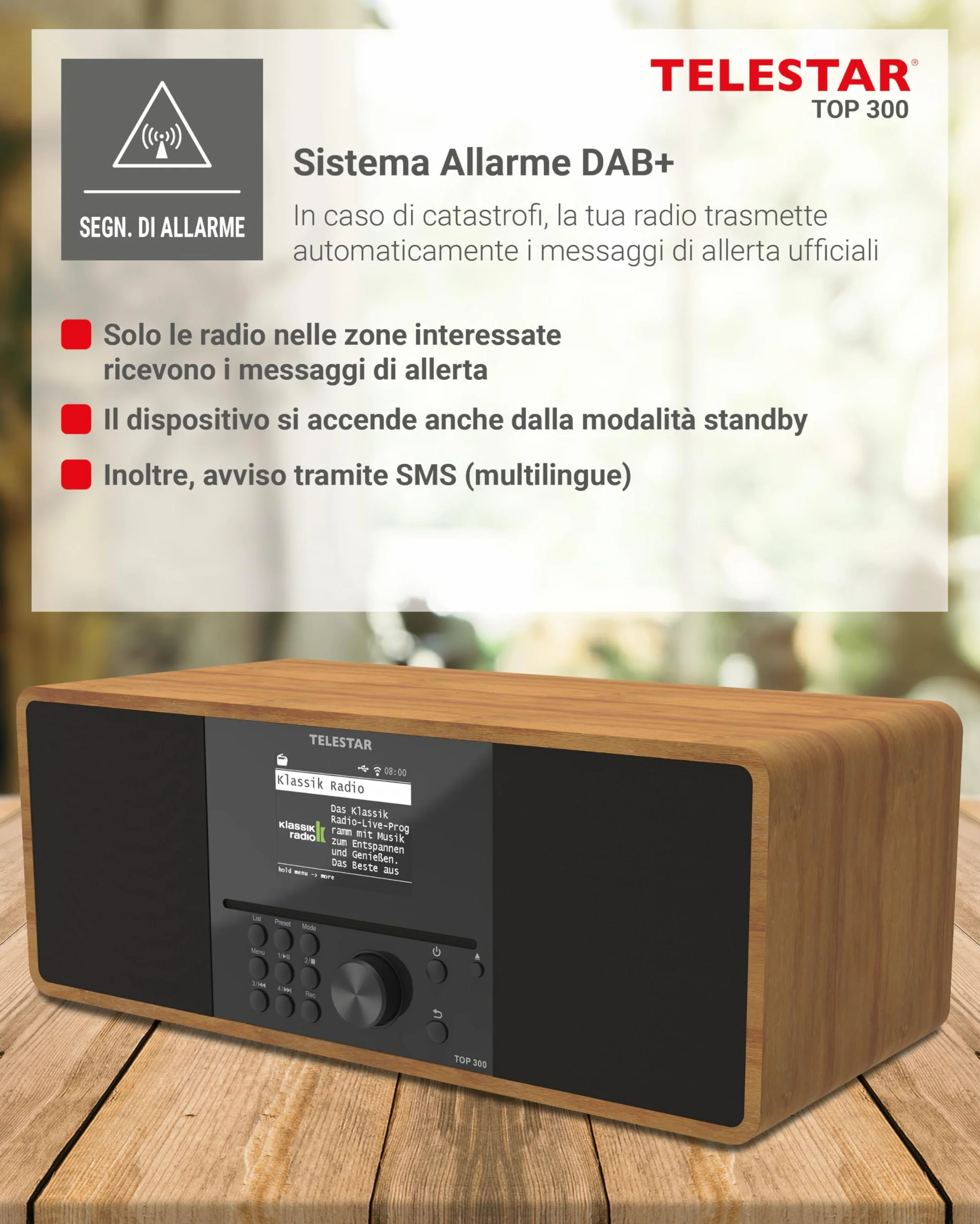 TELESTAR TOP 300 Radio DAB+/Internet con lettore CD stereo 2x15W Bluetooth Audio-Streaming Legno