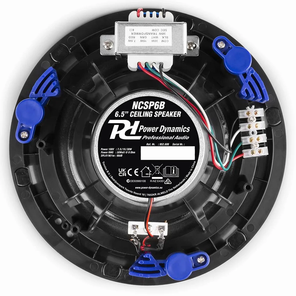 Power Dynamics NCSP6B Altoparlante da soffitto 100 V 6,5 pollici 30 Watt nero griglia metallica