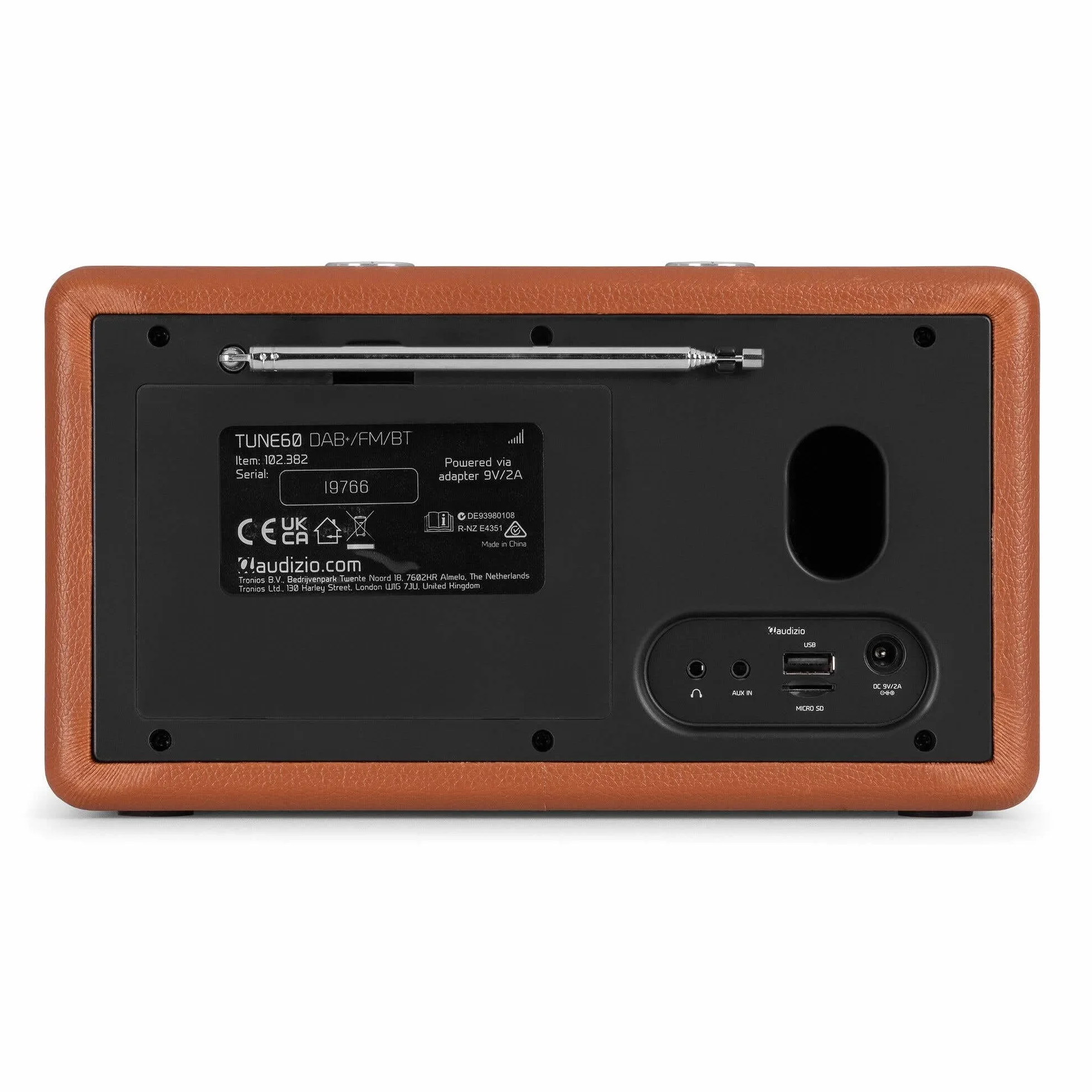Audizio Tune60 Radio DAB+/FM Bluetooth Vintage Design Lettore USB SD Display LCD Sveglia Digitale Portatile AC Batterie