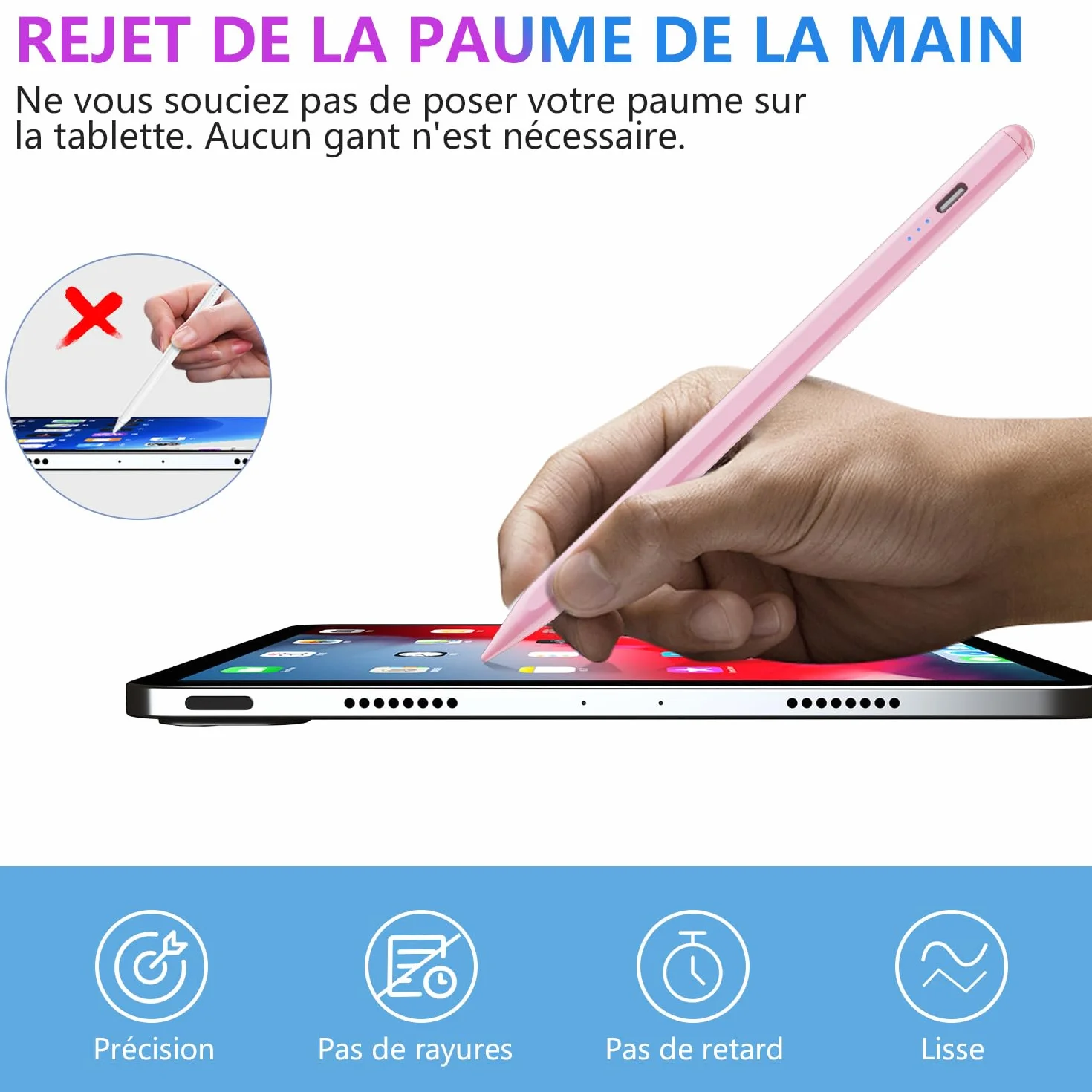 Penna Touch per iPad 11 A16/10/9/8/7/6 Gen, iPad Air 13"/11"/5/4/3, iPad Pro 13/12.9/11", Mini 6/5 Gen 2018-2025, Penna con Rifiuto di Palmo & Inclinazione & Adsorbimento Magnetico (Rosa)