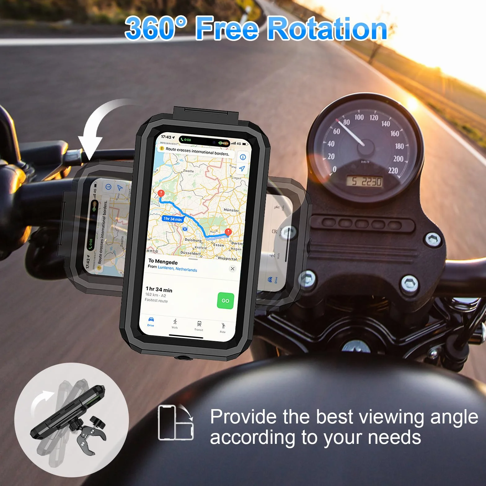 Porta Cellulare Moto Impermeabile Universale Supporto Telefono Bici con Rotazione a 360° per Smartphone 5.5"-7.0"