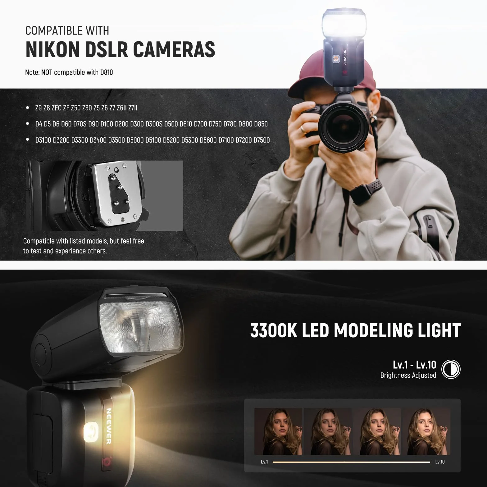 NEEWER Z880-N Flash Speedlite i-TTL 2,4G 76Ws Compatibile Nikon HSS 1/8000s 7,2V 3000mAh 600 Flash
