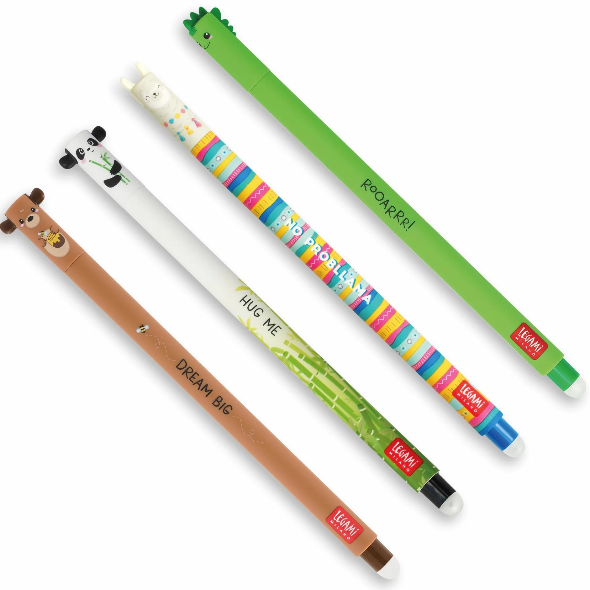 Legami Set di 4 Penne Gel Cancellabili Termosensibili, Punta 0,7 mm, Nero Blu Verde Rosso