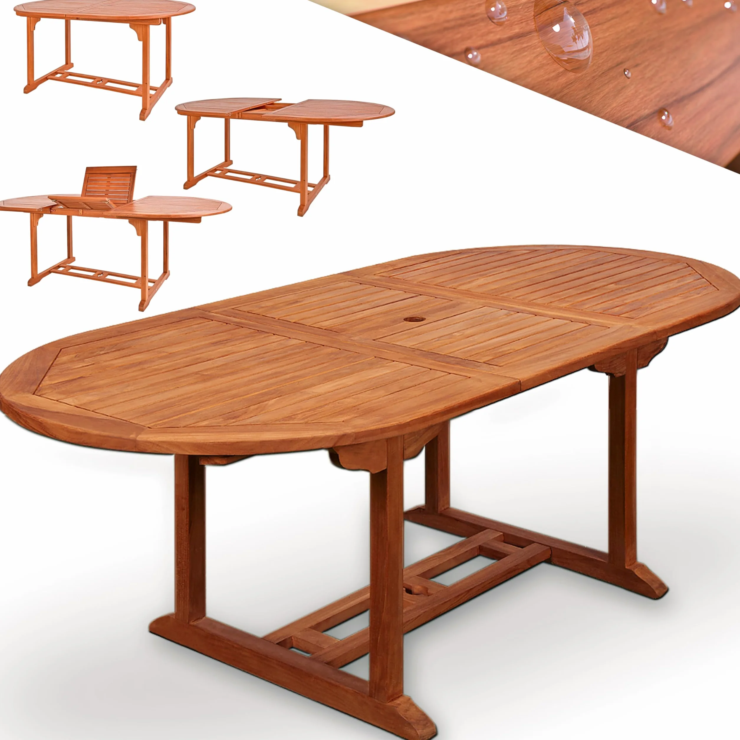 Casaria® Tavolo da Giardino Allungabile 200x100x74 cm Certificato FSC® Legno di Eucalipto Resistente Portata 160kg con Foro Ombrellone per Balcone Terrazza Balcone Esterno