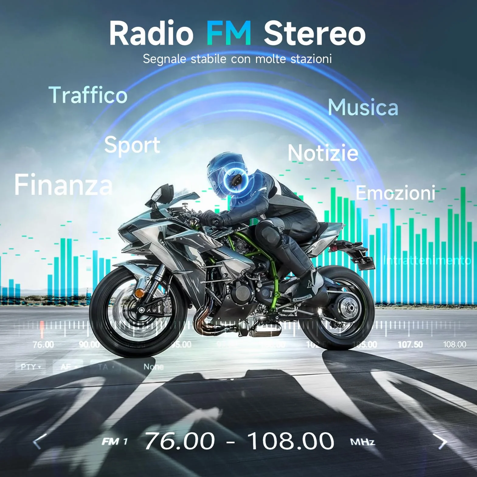 Moman Auricolare Moto RS-S Cuffie Casco Stereo HI-FI Riduzione del Rumore Radio FM IPX6 Impermeabile