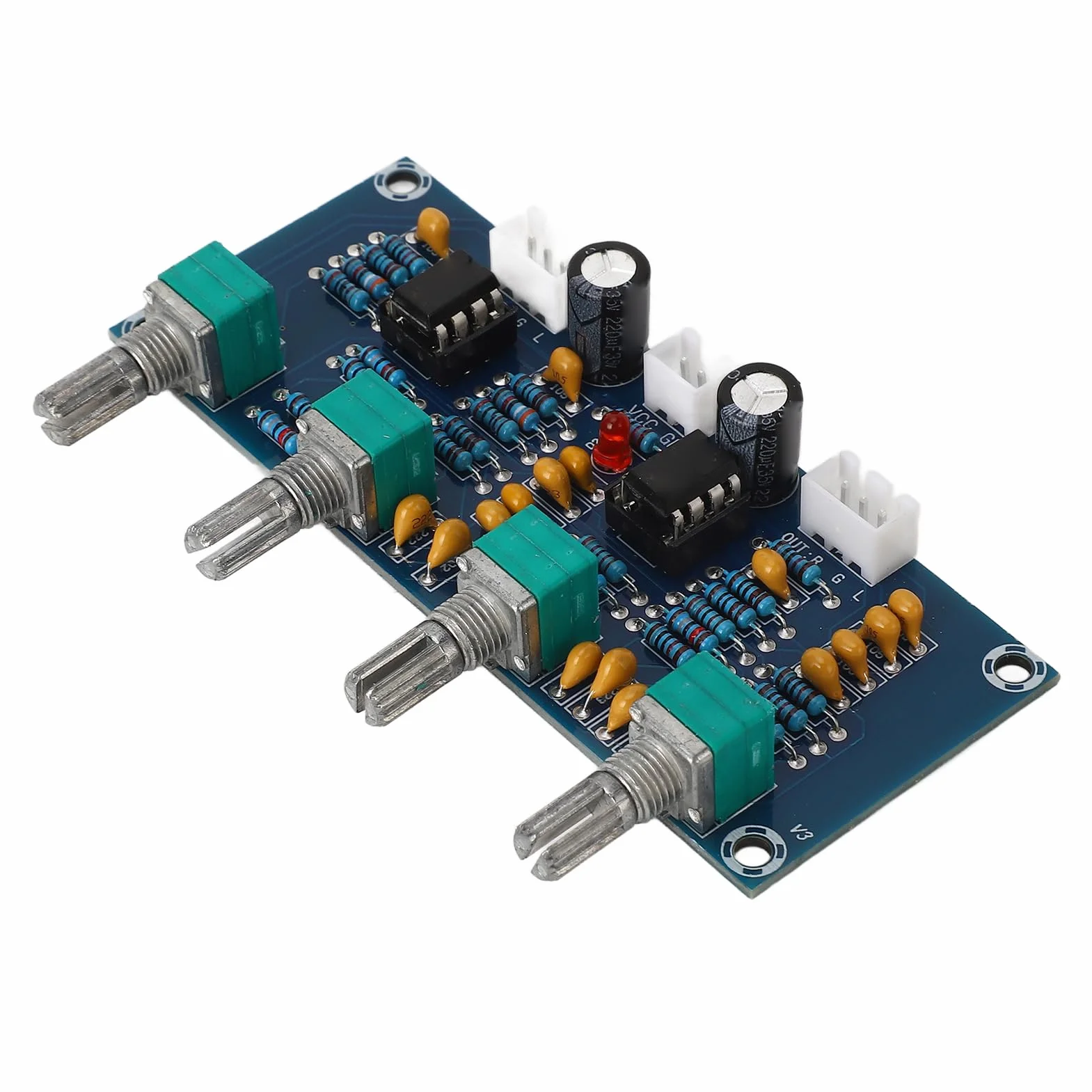 Preamplificatore a Doppio Canale NE5532 Regolazione Bassi Medio-Alti DC 12V-24V