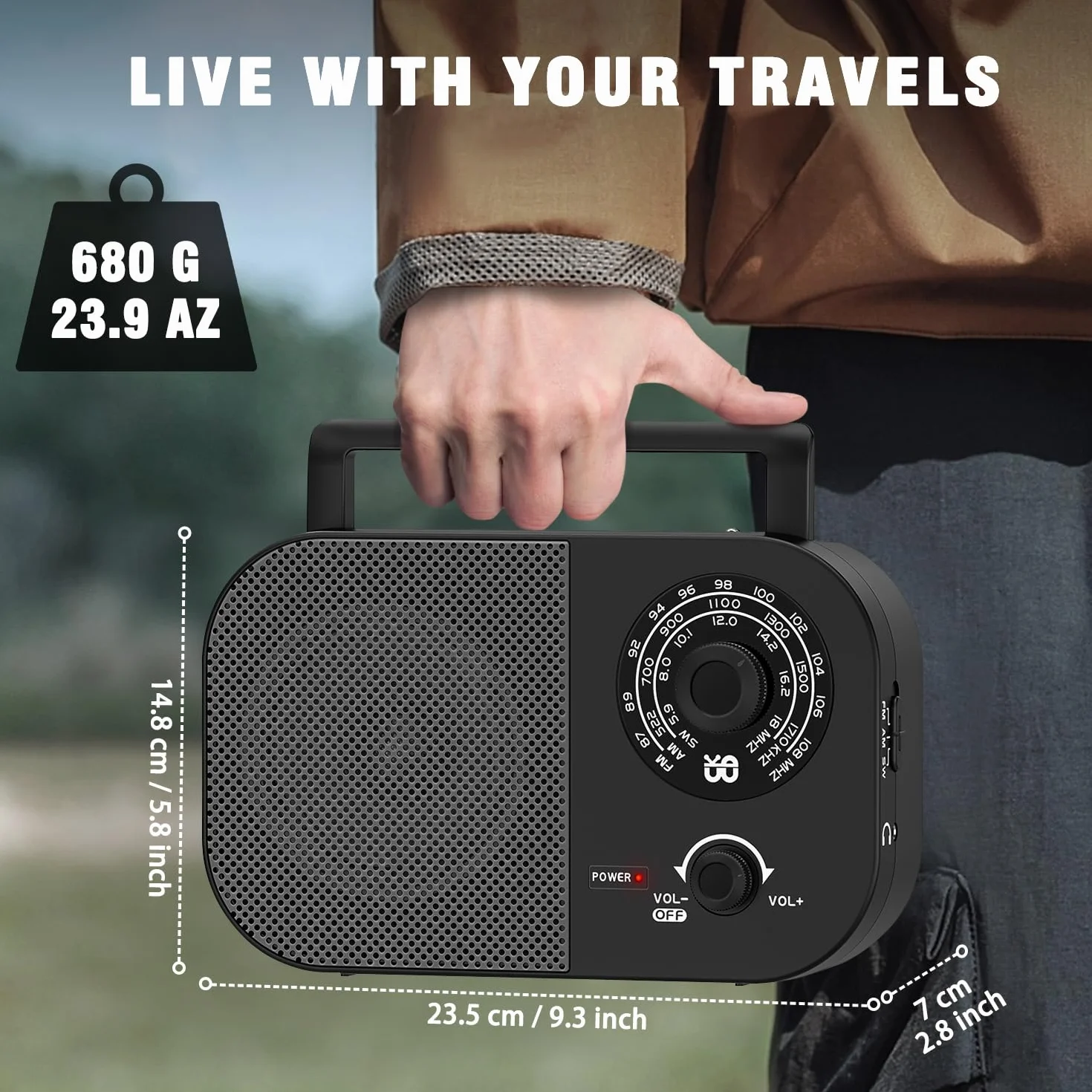 Radio Portatile AM FM SW con Alimentazione a Rete e Batteria, Altoparlante Integrato - Nero