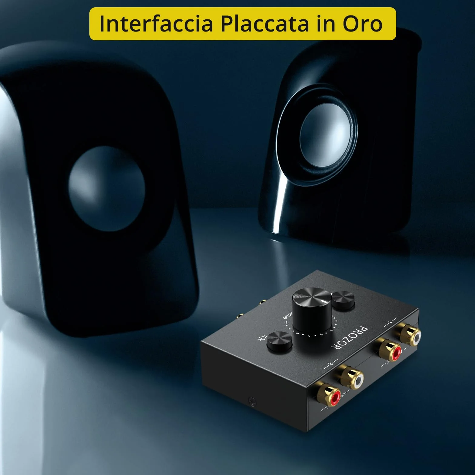 PROZOR Stereo Audio Switch 1 in 2 out / 2 in 1 out Bidirezionale con 1.5m Cavo RCA Tasto Muto