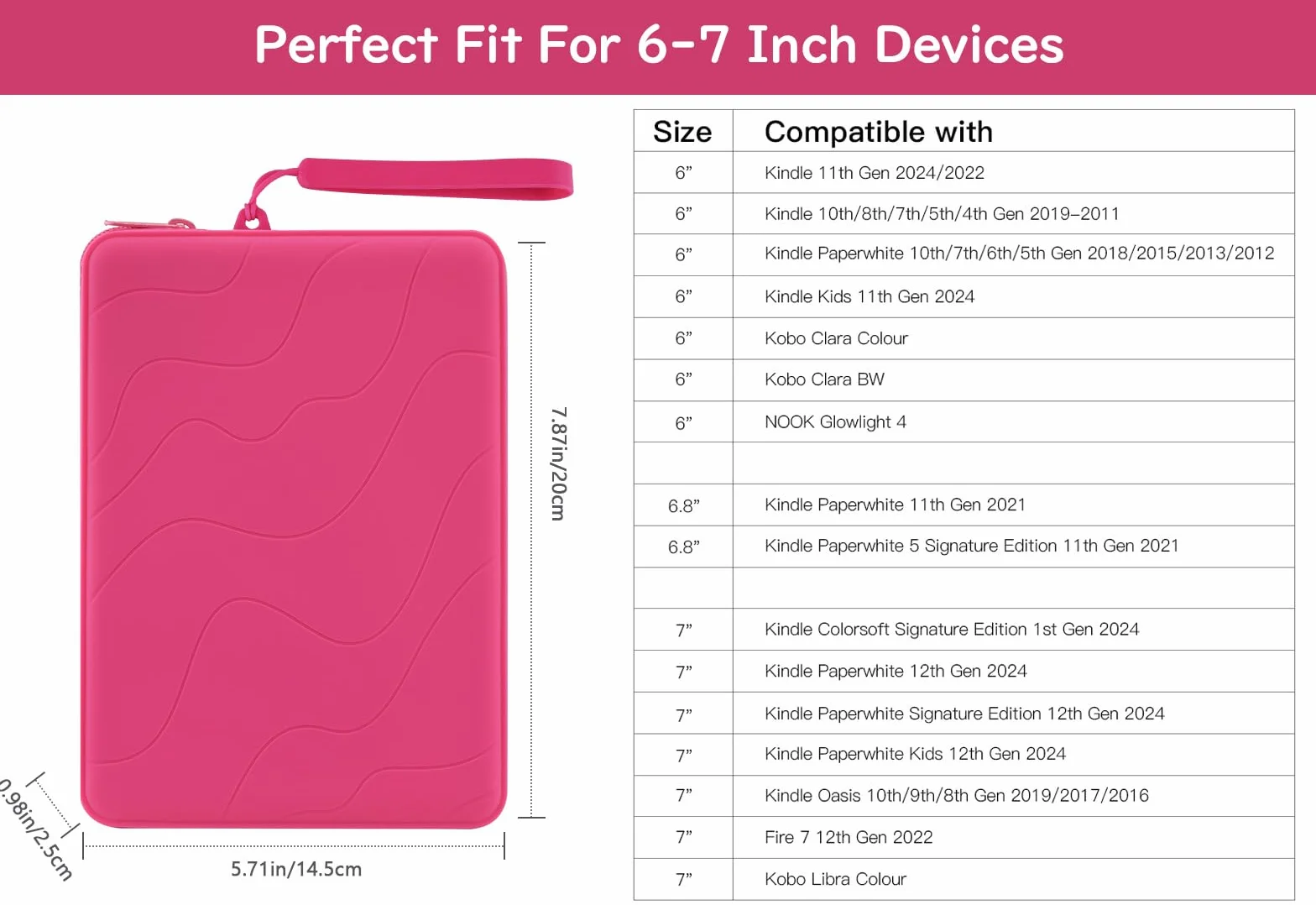 Custodia Protettiva in Silicone per 7" All-New Kindle Paperwhite e Kindle Colorsoft Signature Edition, 6" K-indle/K-indle Oasis/E-Reader, Lampone