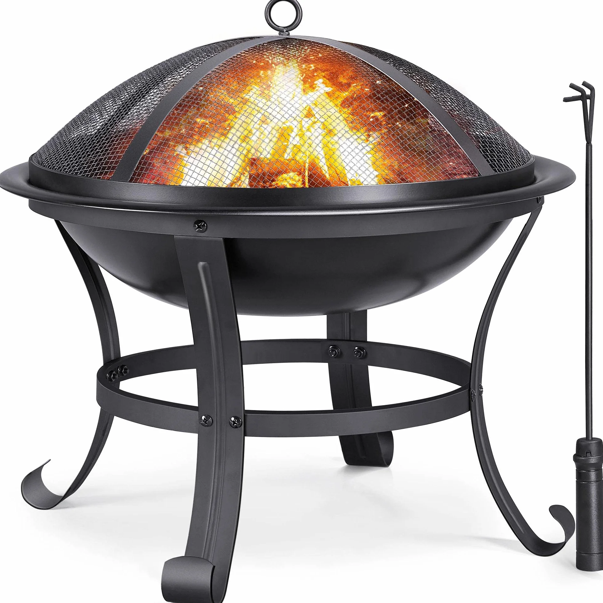 Yaheetech Braciere da Giardino Esterno Portatile con Copertura Protettiva e Attizzatoio per Terrazza da Campeggio/Raduno 54 x 54 x 50cm per Riscaldamento Nero