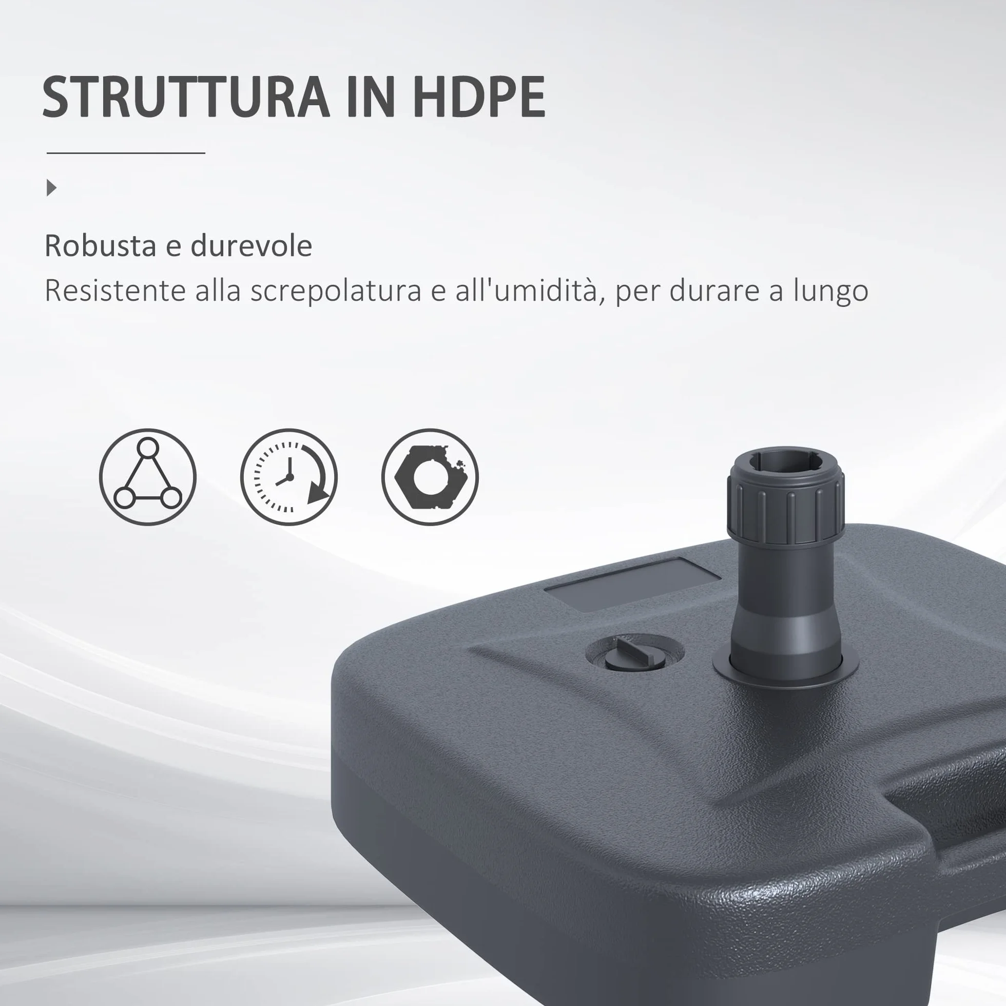 Outsunny Base per Ombrellone da Giardino in HDPE, Base per Ombrellone con Maniglia, Supporto per Pali Ø38mm, Riempibile con 20 kg di Acqua e 30 kg di Sabbia, per Giardino Piscina, Nero