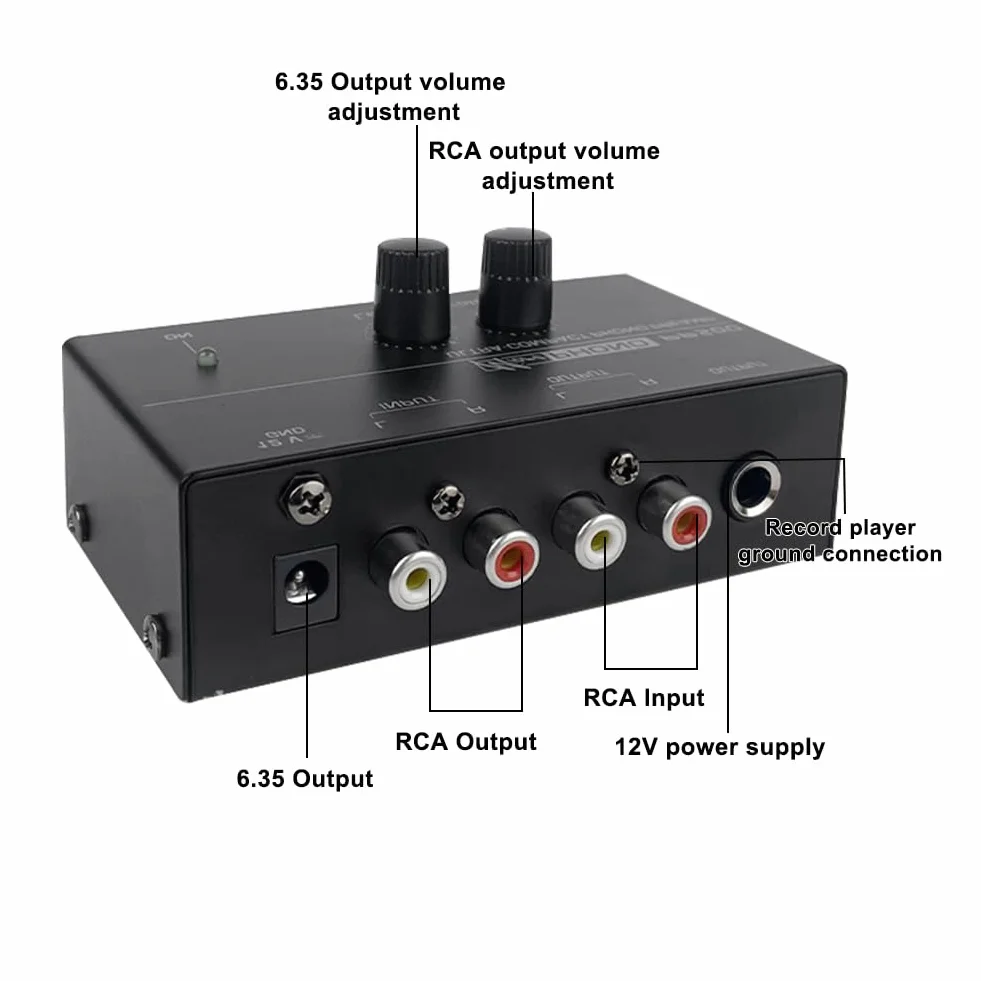 Preamplificatore giradischi MM ingresso uscita RCA stereo livello amplificatore 12 Volt