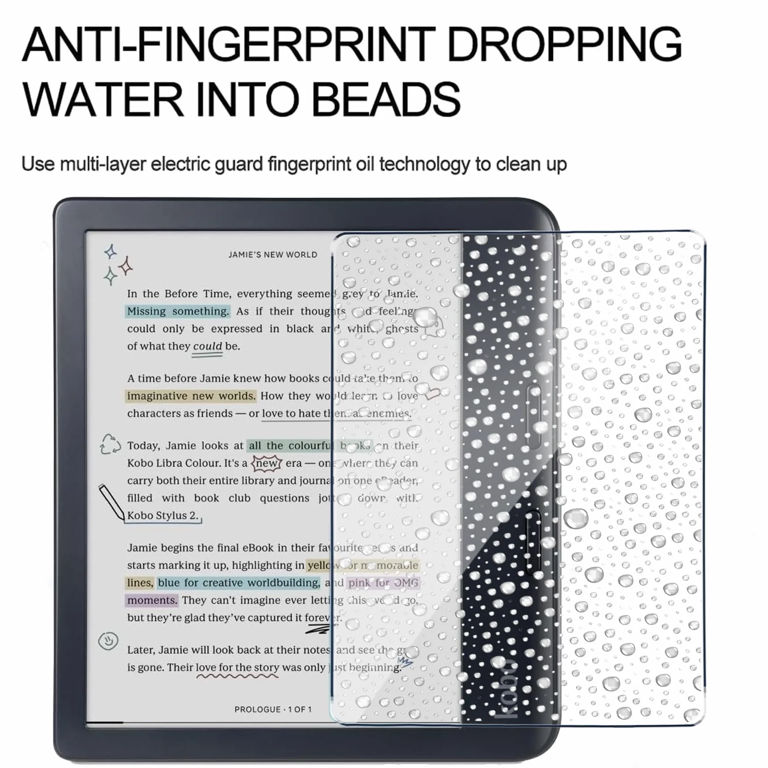 Pellicola Vetro Temperato per Kobo Libra Colour, 2 Pezzi Durezza 9H Anti-Graffio HD Trasparente