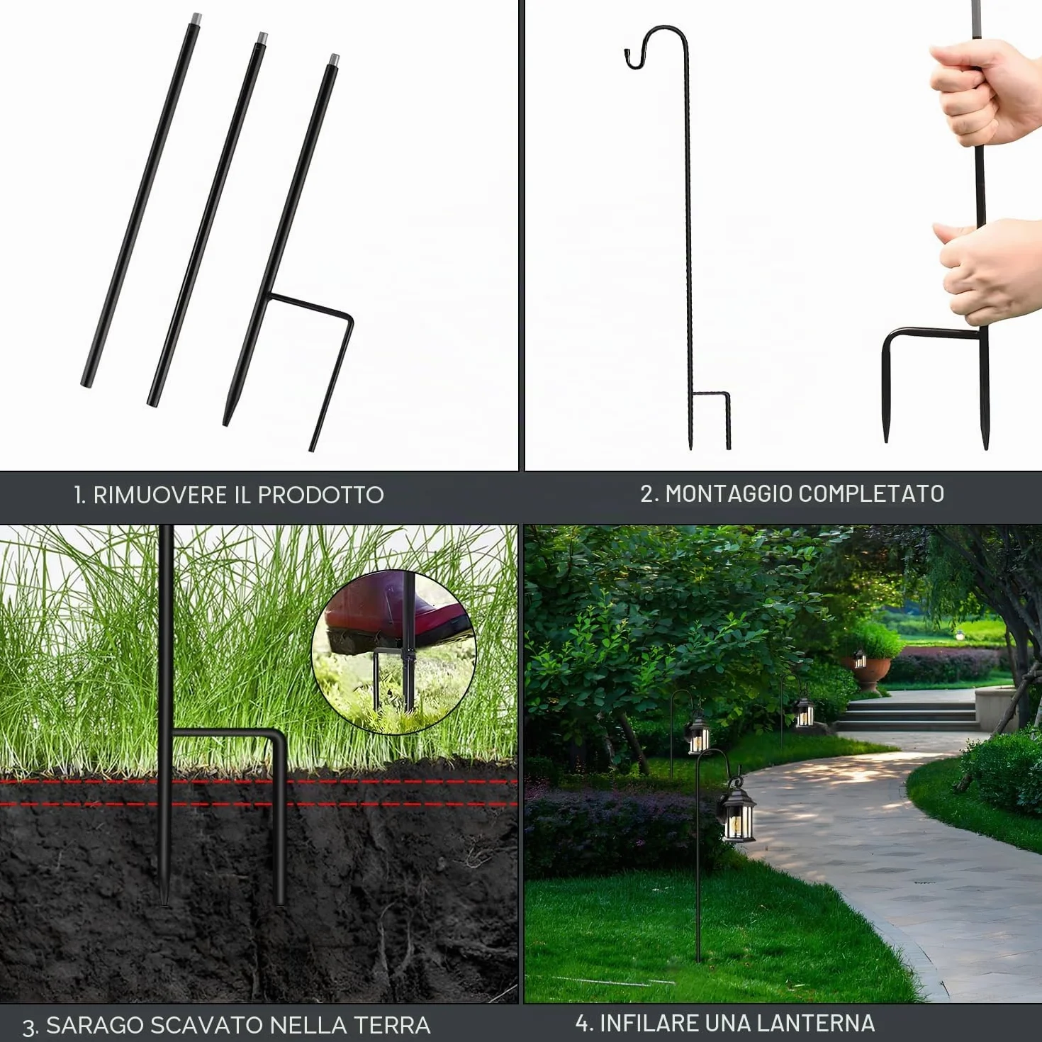 Ganci da pastore 90cm Metallo Palo da Giardino con Gancio per appendere capanno vaso alimentatore uccello Lanterna