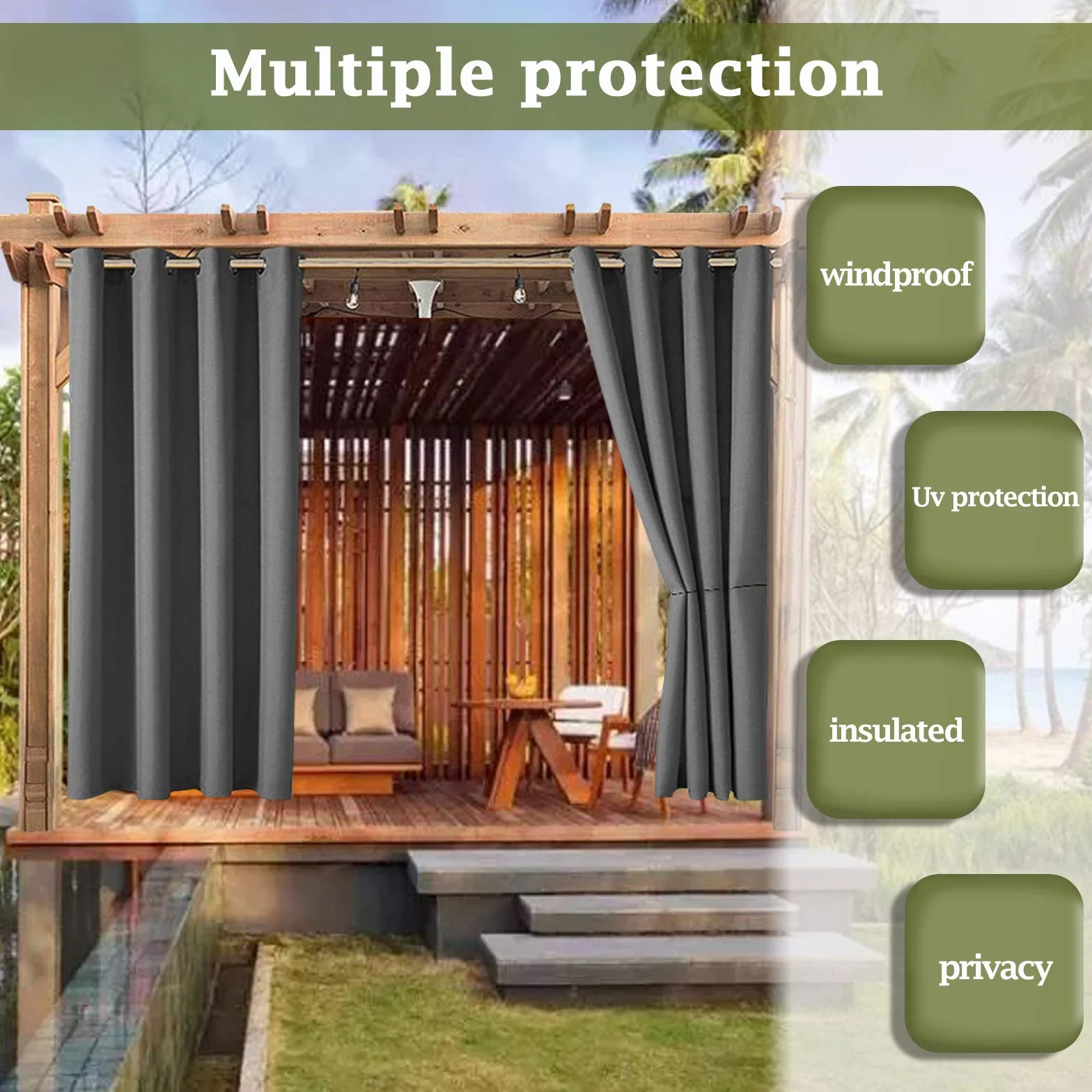 ele ELEOPTION Tenda per Esterni, Impermeabile, Protezione dai Raggi UV, con Occhielli, Oscurante, per Giardino, Cortile, Balcone, Grigio Scuro, 1 Pezzo / 132 X 240cm