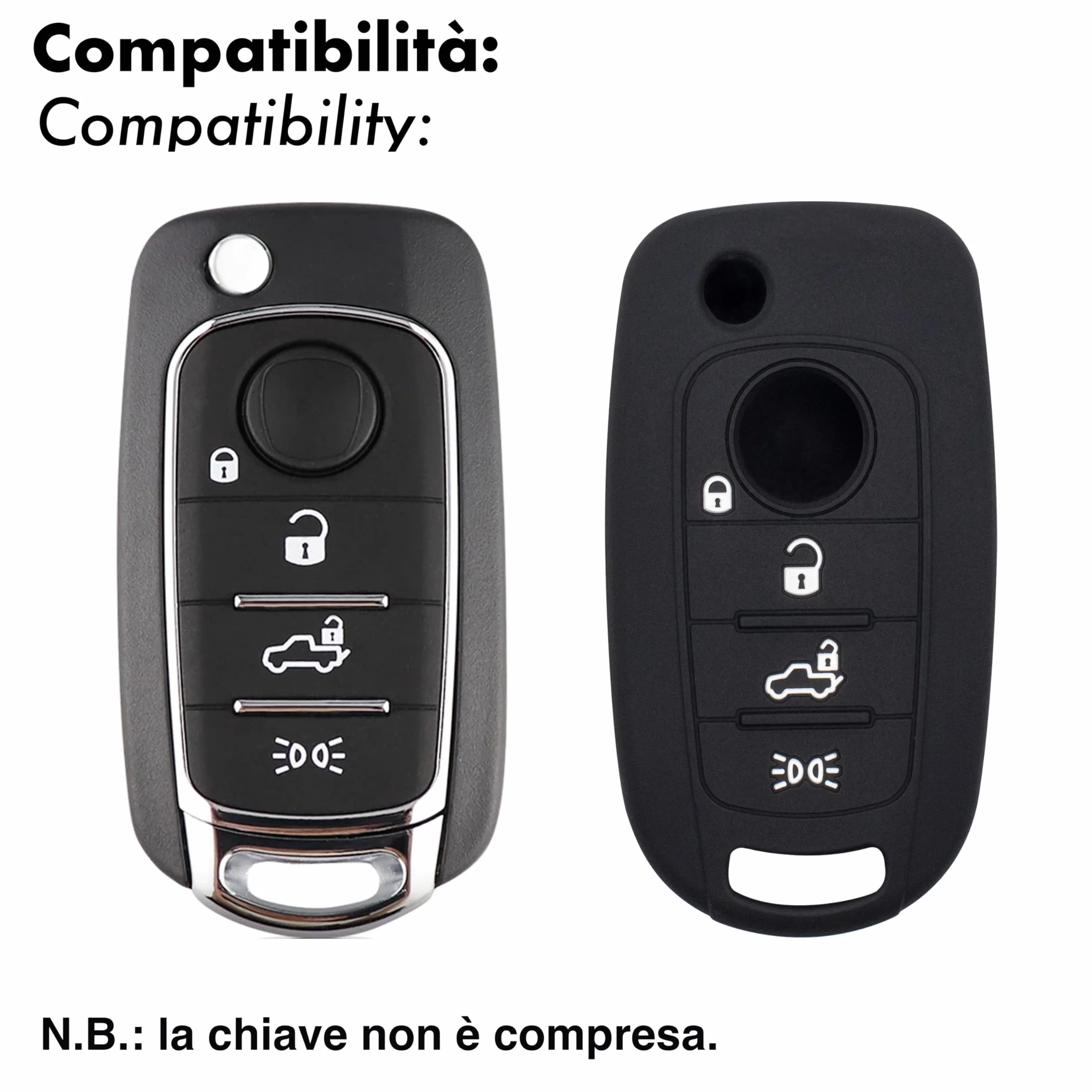 Silicone Cover Chiave per Telecomando Auto Fiat 500X 4 Tasti NERO
